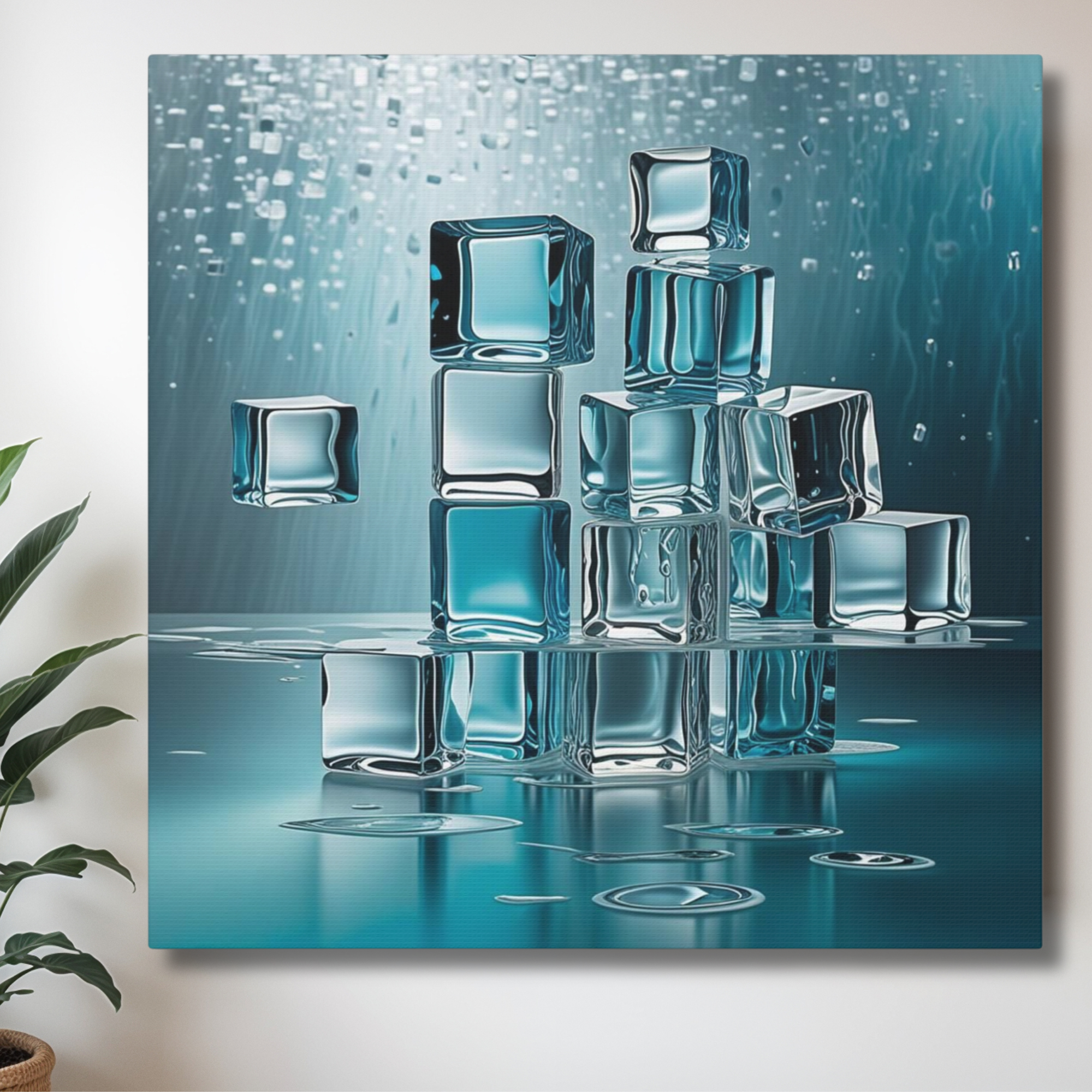 Blue Ice Cube Wall Art – Modern Abstract Canvas