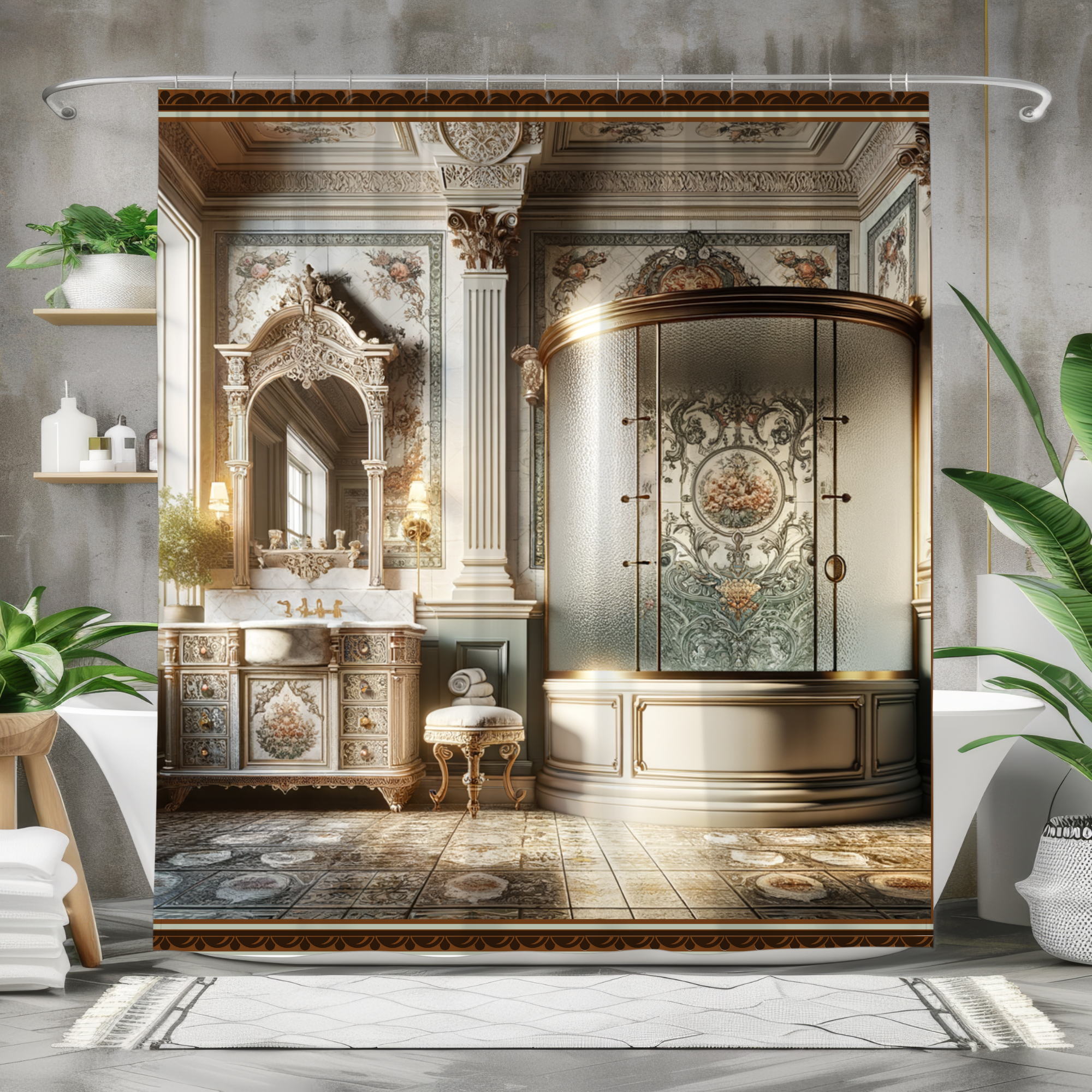 Regal Victorian Bathroom – Elegant Vintage Shower Curtain
