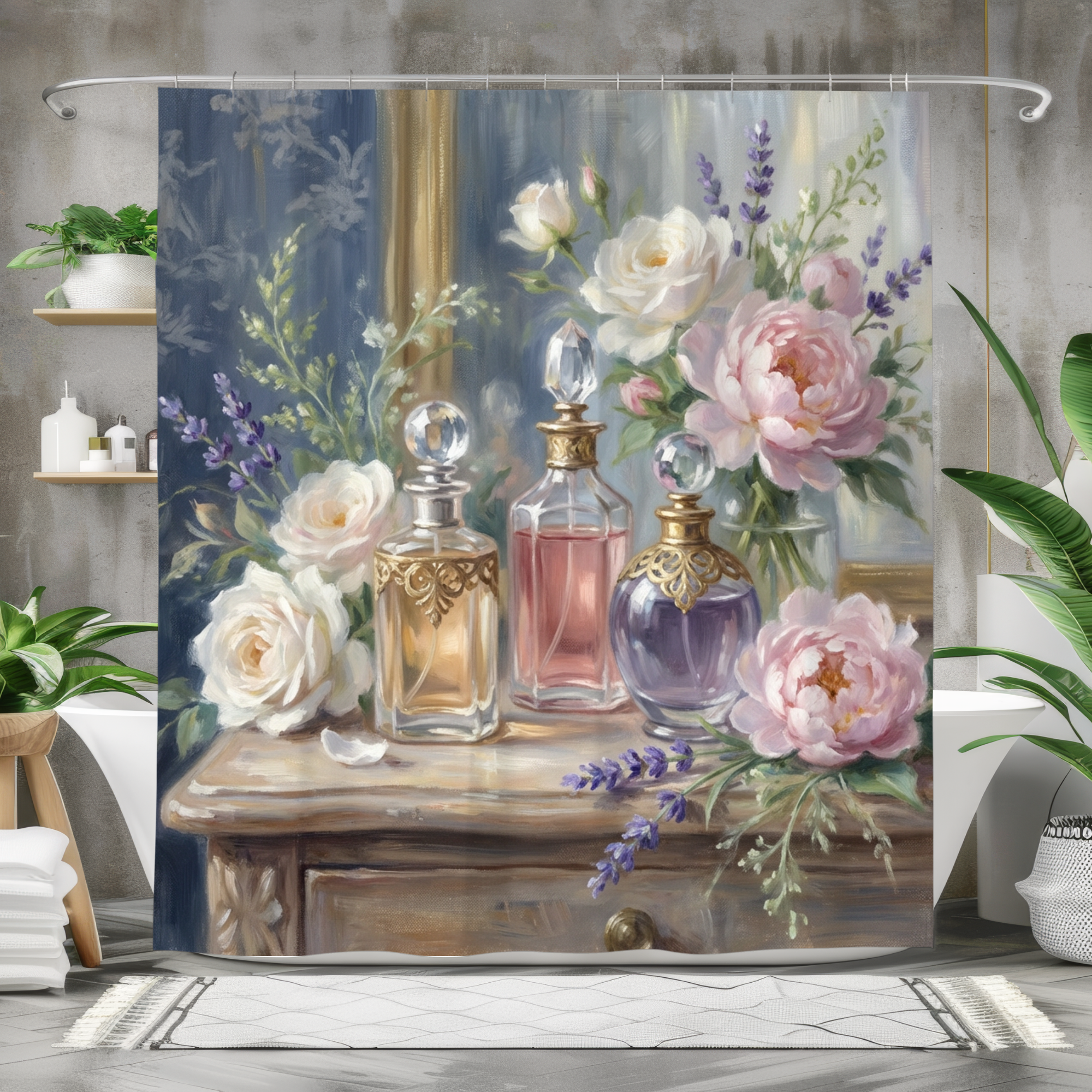 Vintage Floral Perfume Shower Curtain