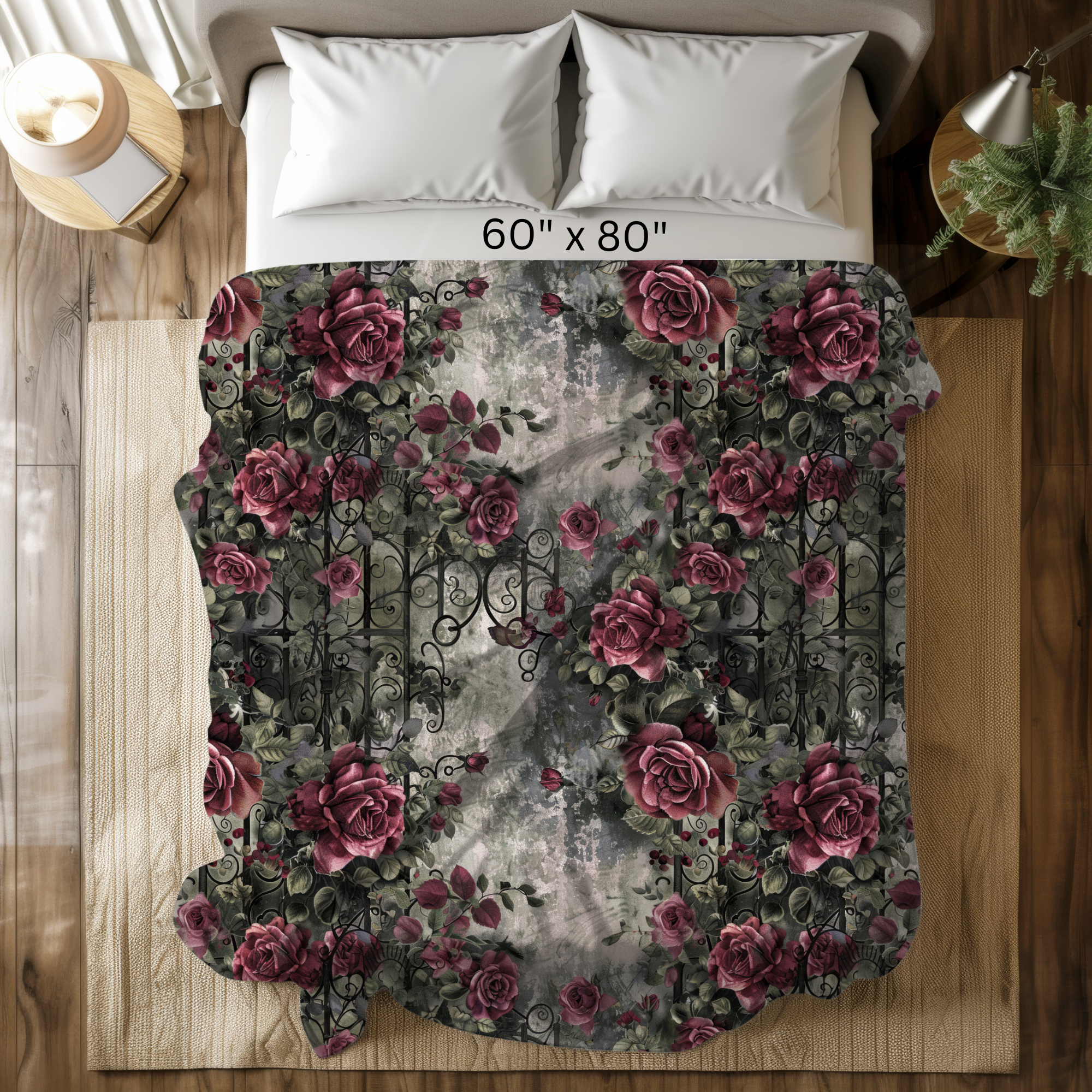 Victorian Roses With Ironwork – Gothic Sherpa Blanket
