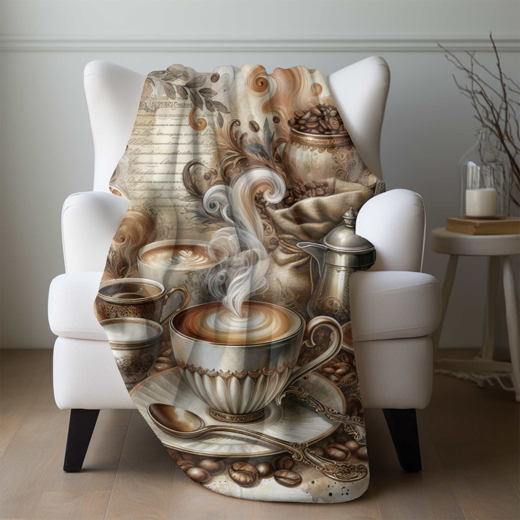 Vintage Coffee Bar Collage – Cozy Sherpa Café Blanket