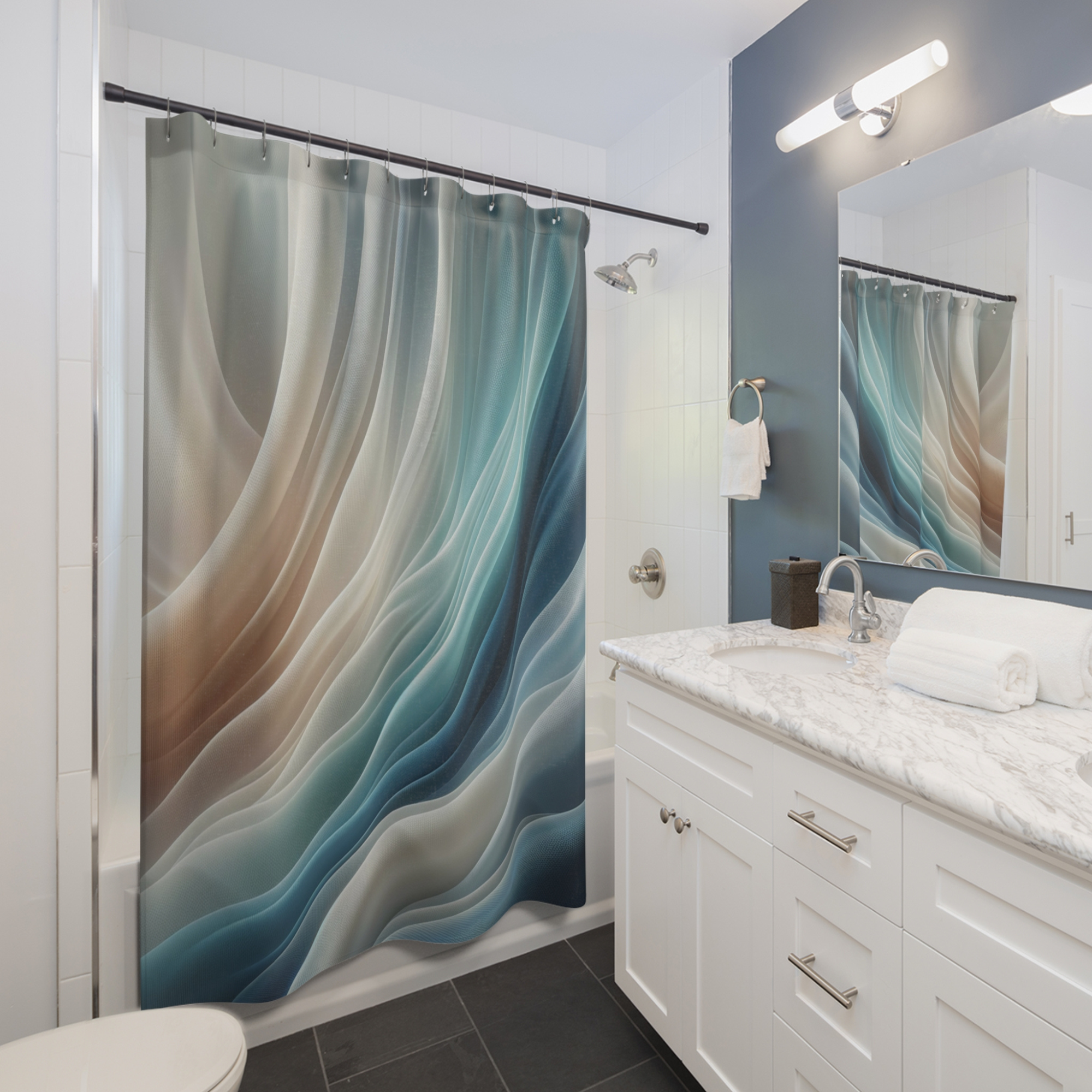 Blue Beige Abstract Shower Curtain Modern Spa