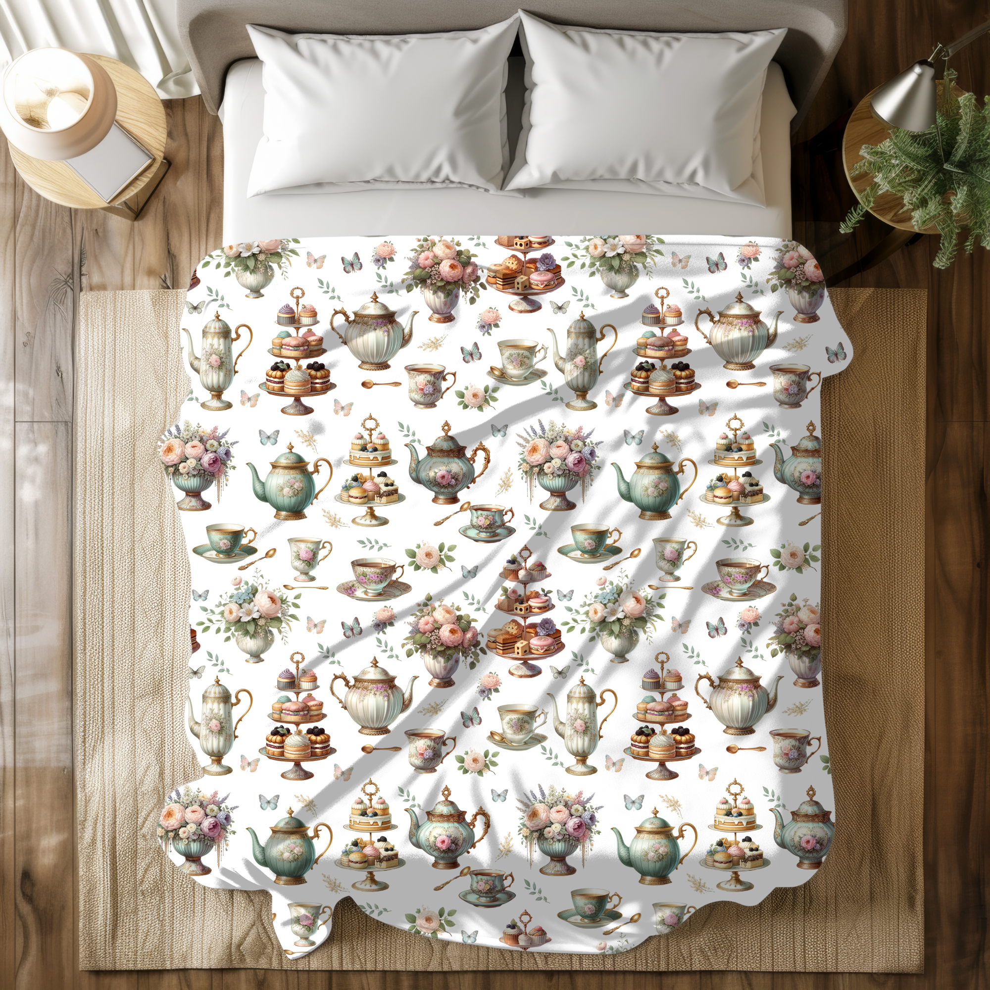 Vintage Teapots and Tiered Cakes – Elegant High Tea Throw