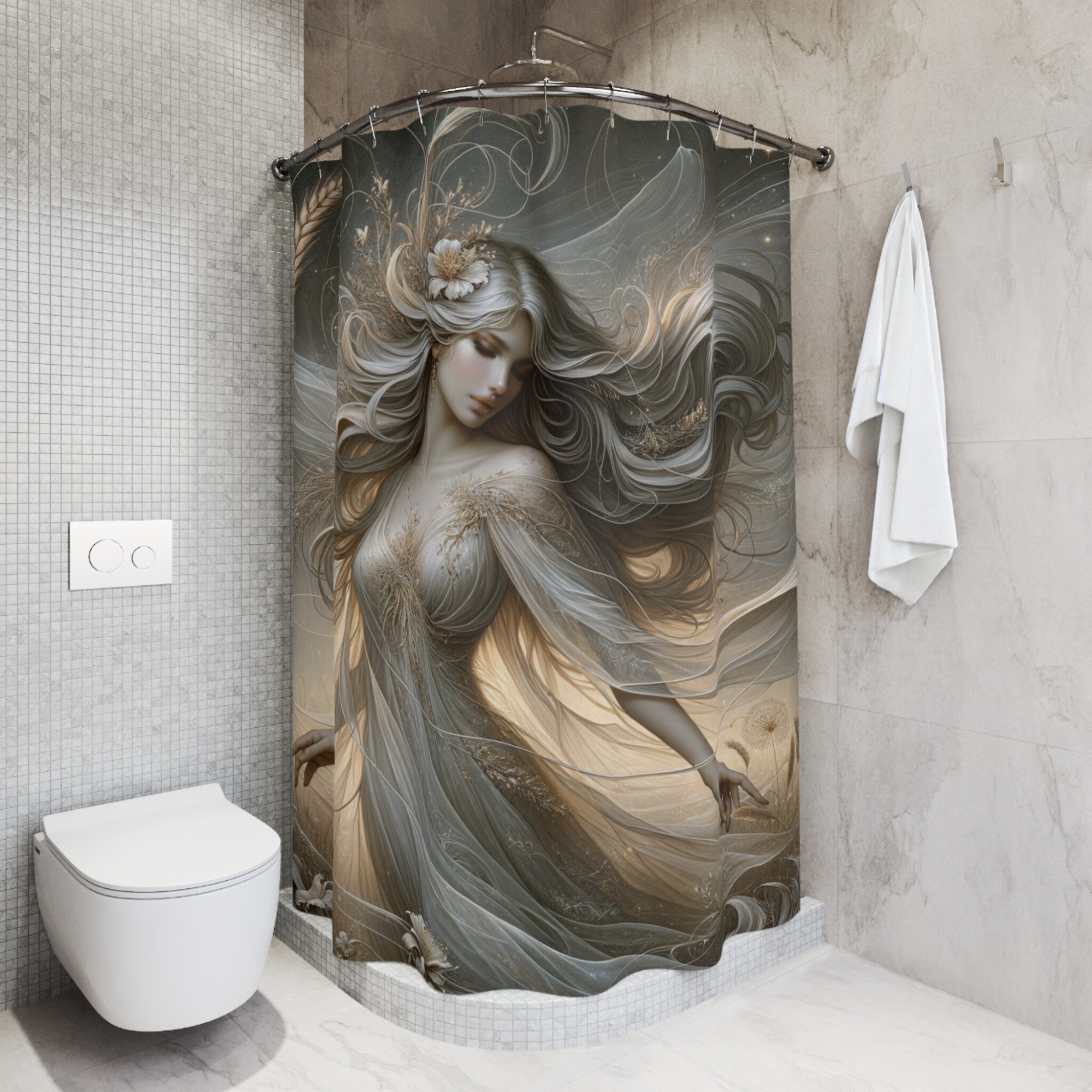 Golden Wheat Fairy – Elegant Ethereal Shower Curtain