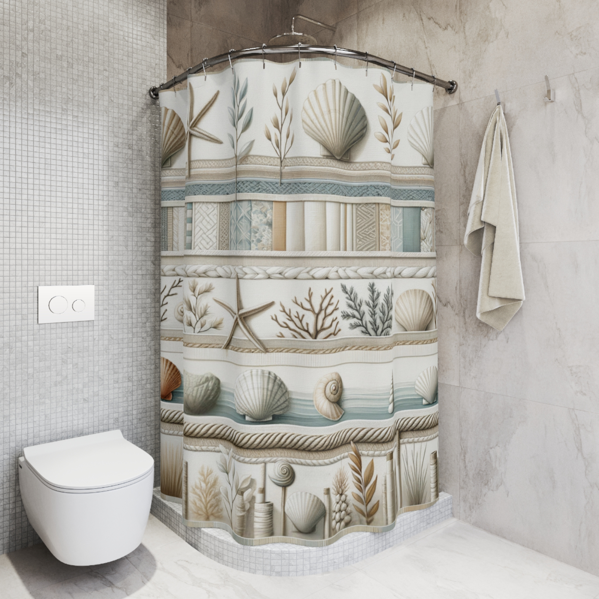 Coastal Shell Pattern Shower Curtain