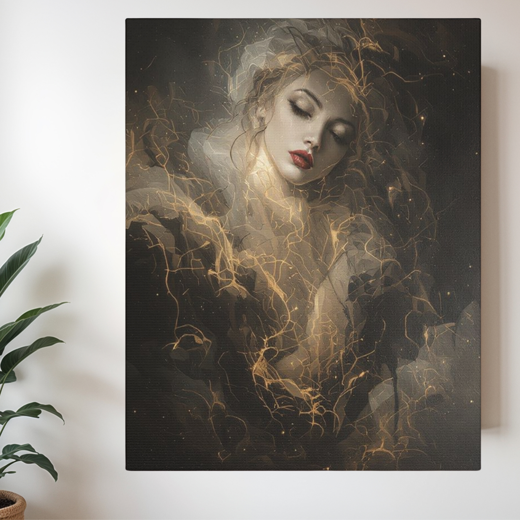 Gothic Woman With Golden Light – Romantic Dark Wall Art