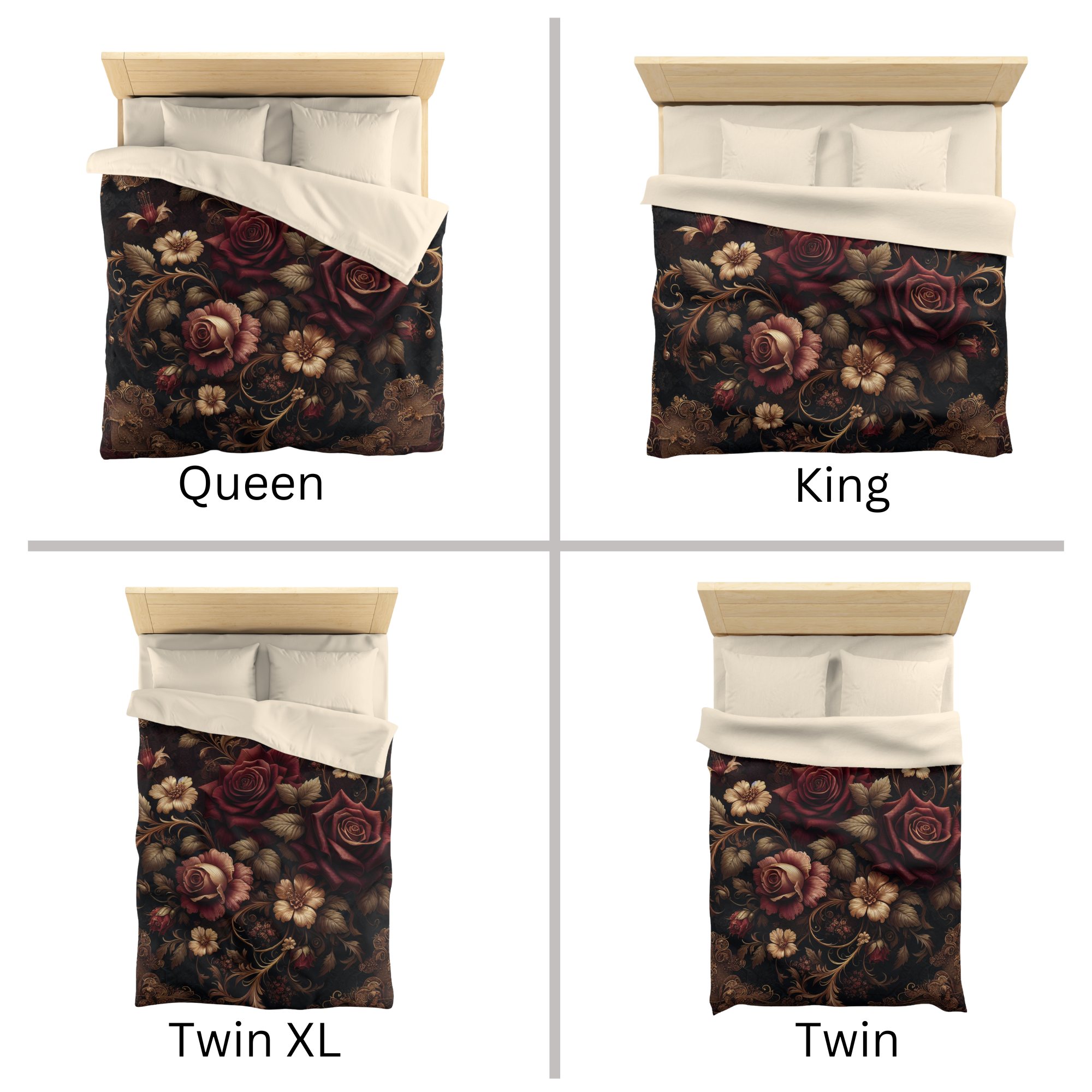 Dark Victorian Rose Duvet Cover – Gothic Floral Luxury Bedding