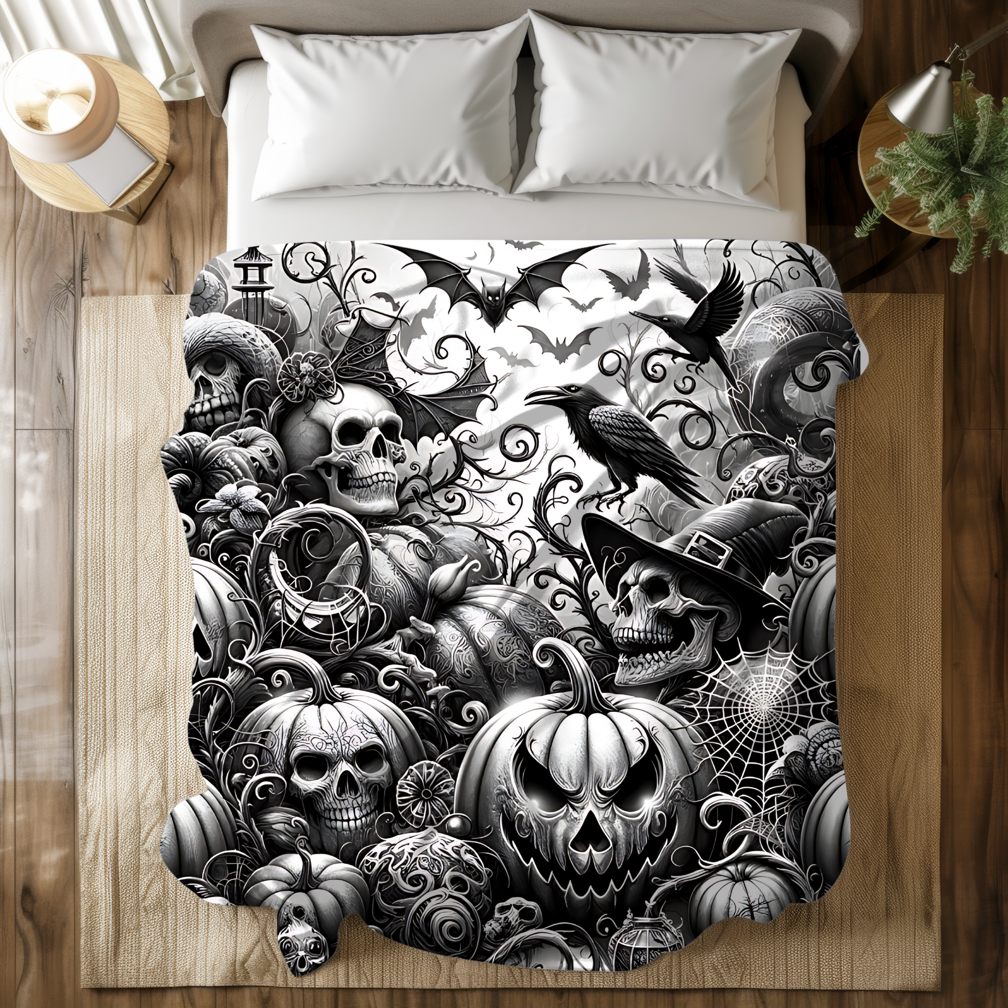 Gothic Pumpkins and Skulls – Halloween Velveteen Blanket
