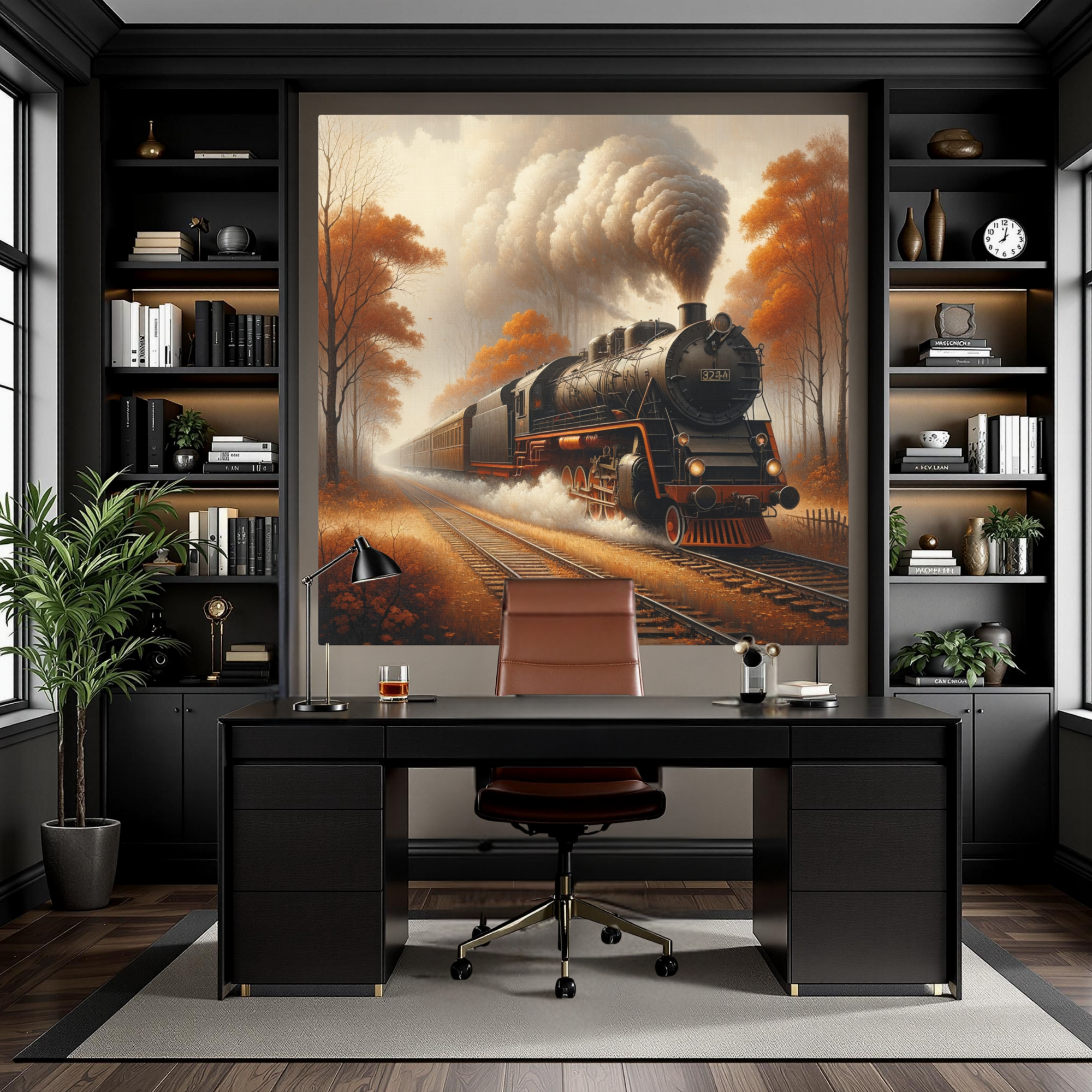 Autumn Steam Engine on Rails – Vintage Train Wall Art