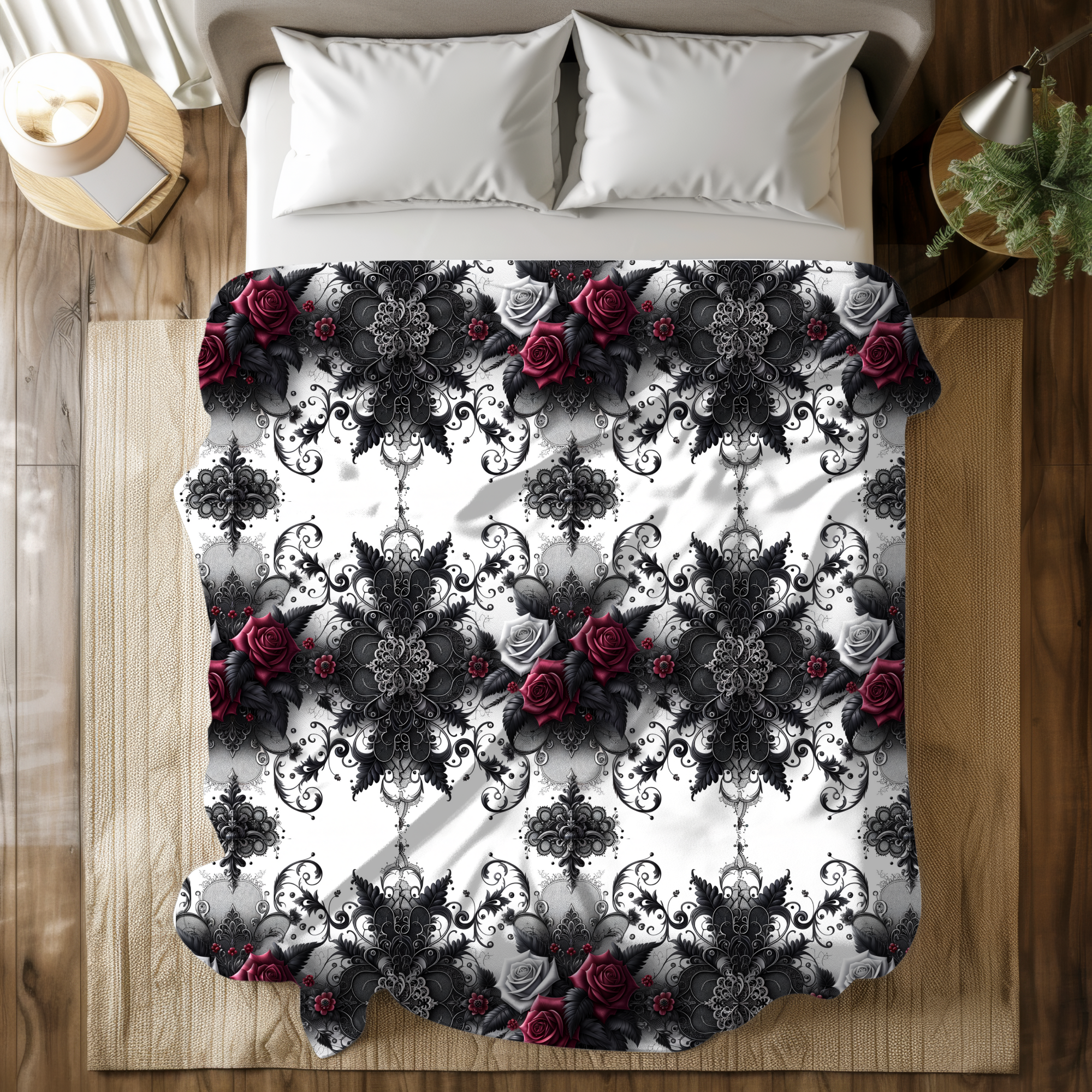 Gothic Lace and Roses – Velveteen Blanket
