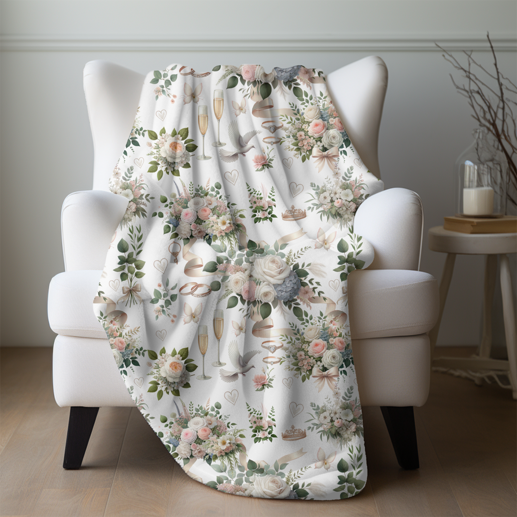 Blush & Ivory Wedding Blooms – Romantic Velveteen Blanket