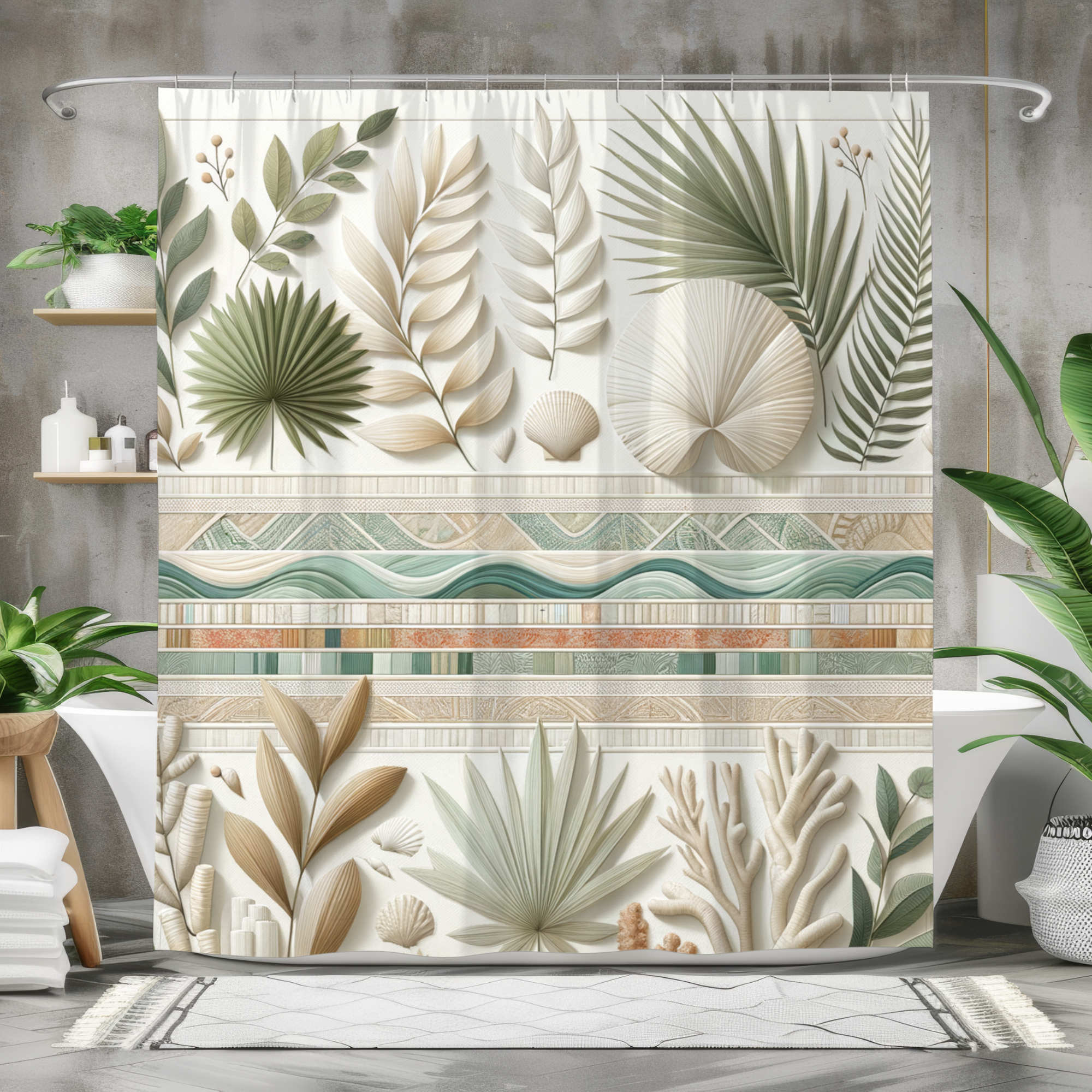 Modern Coastal Botanical Shower Curtain