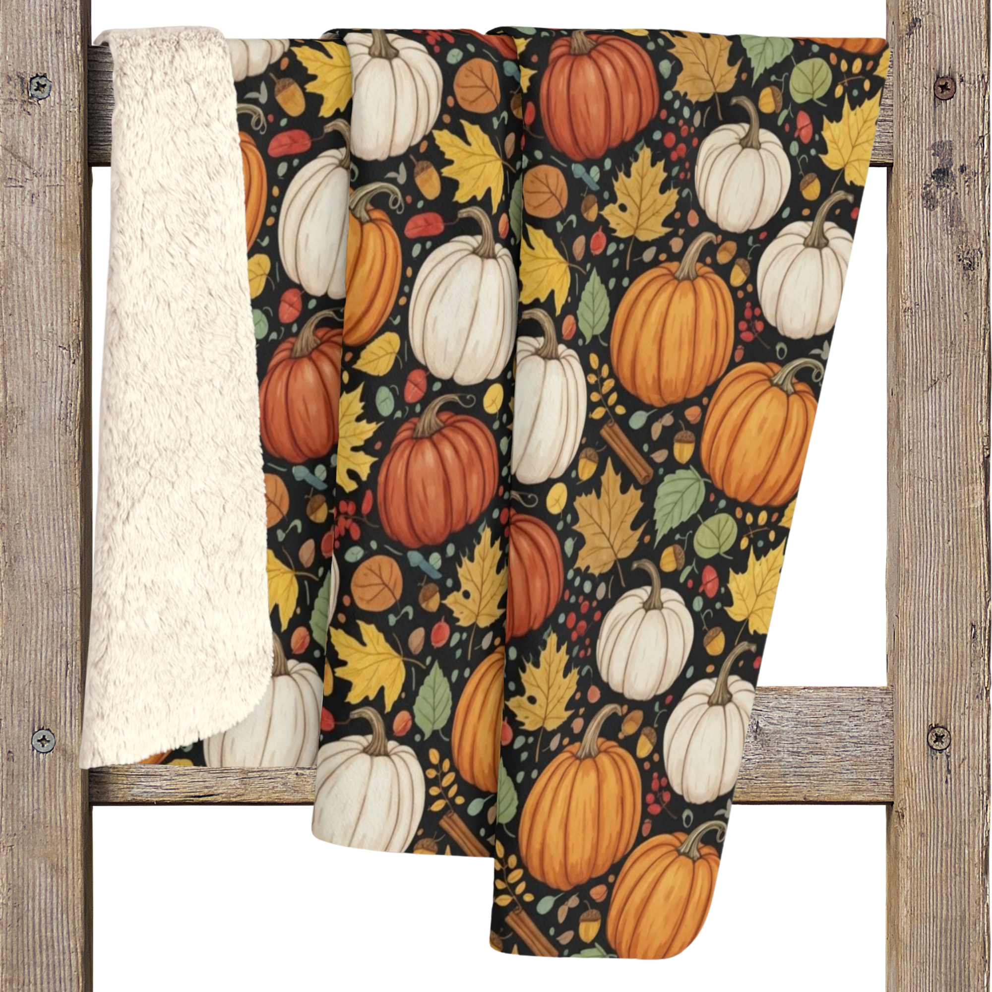 Autumn Pumpkins and Leaves – Cozy Fall Sherpa Blanket