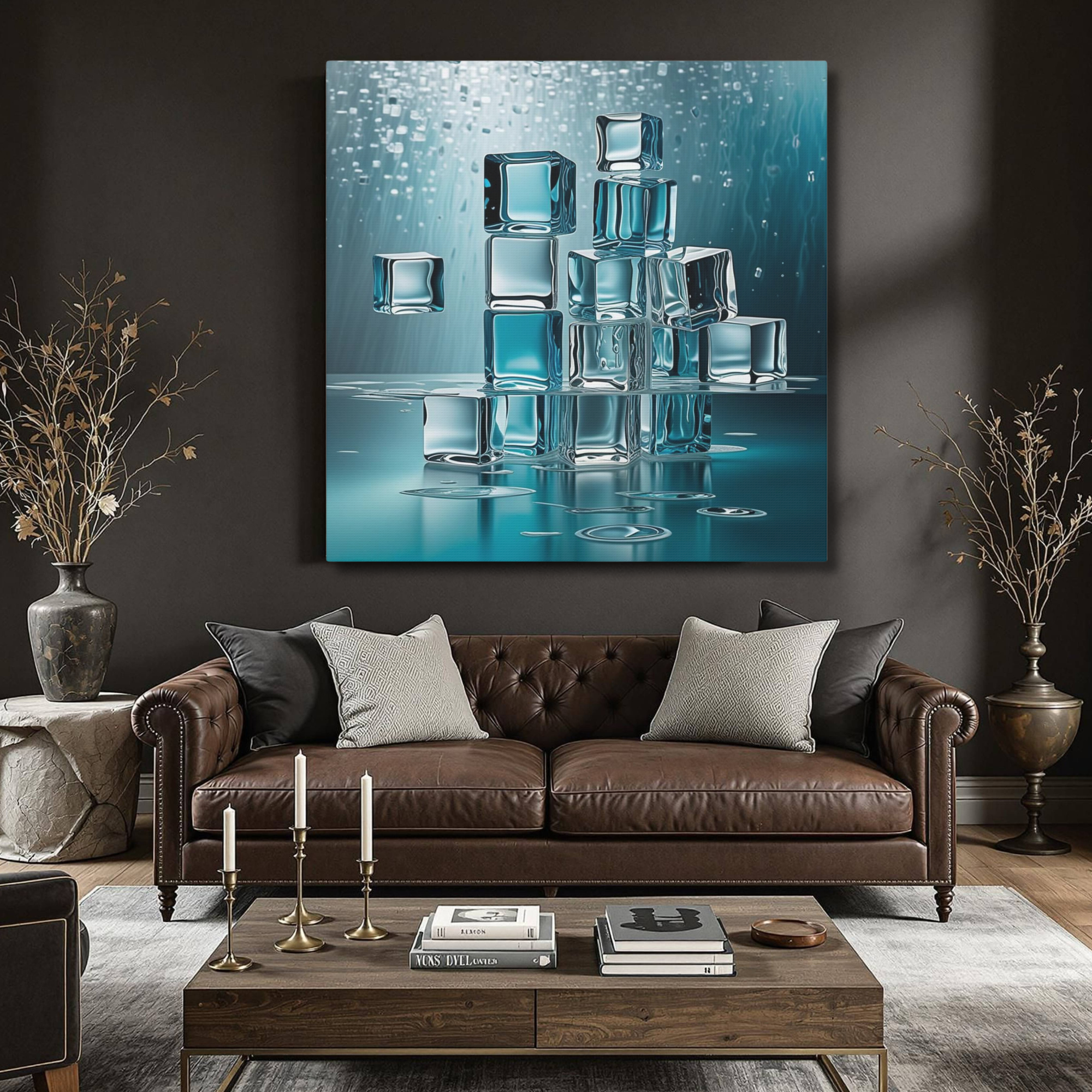 Blue Ice Cube Wall Art – Modern Abstract Canvas