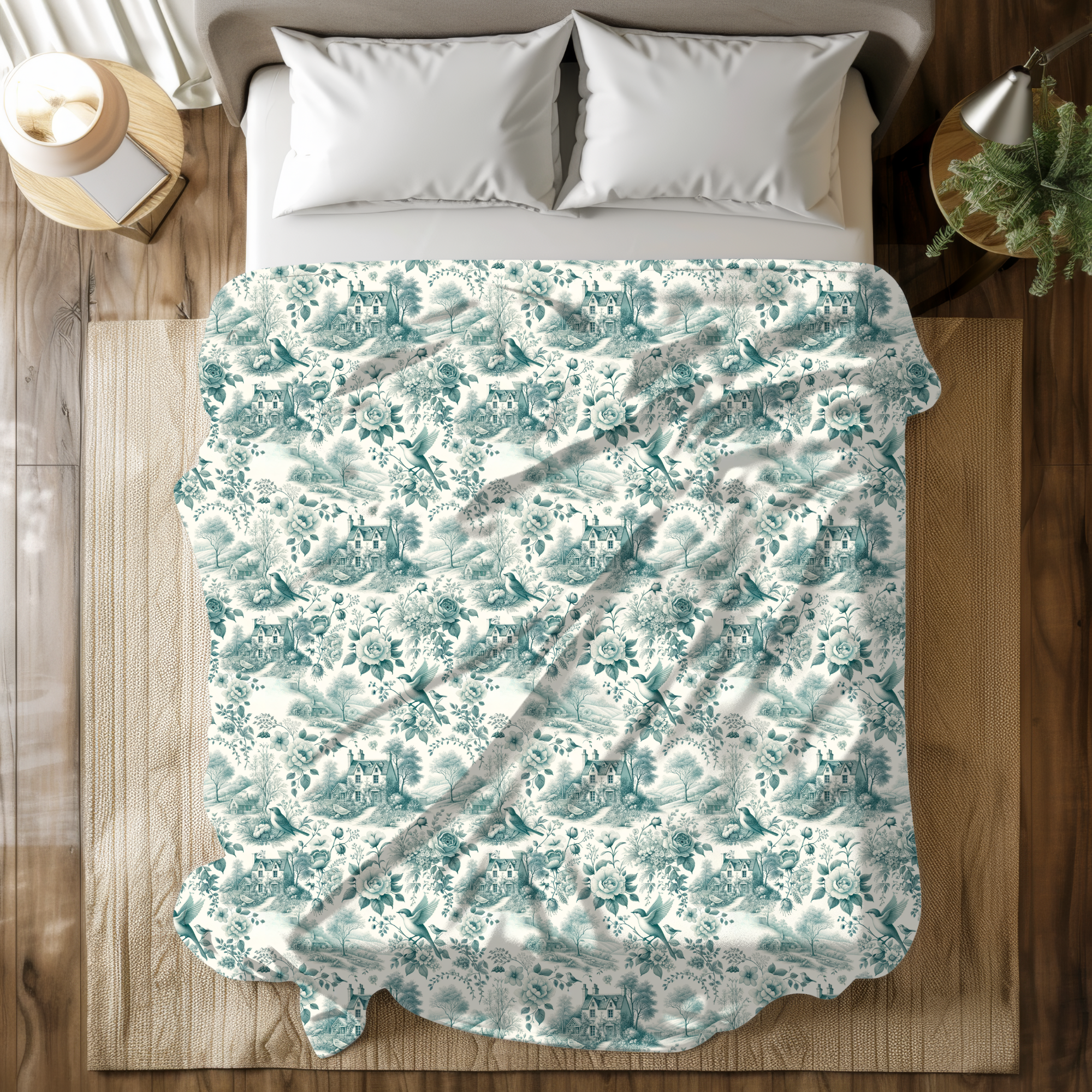 Teal Toile Countryside Duvet Cover – Vintage French Farmhouse Bedding