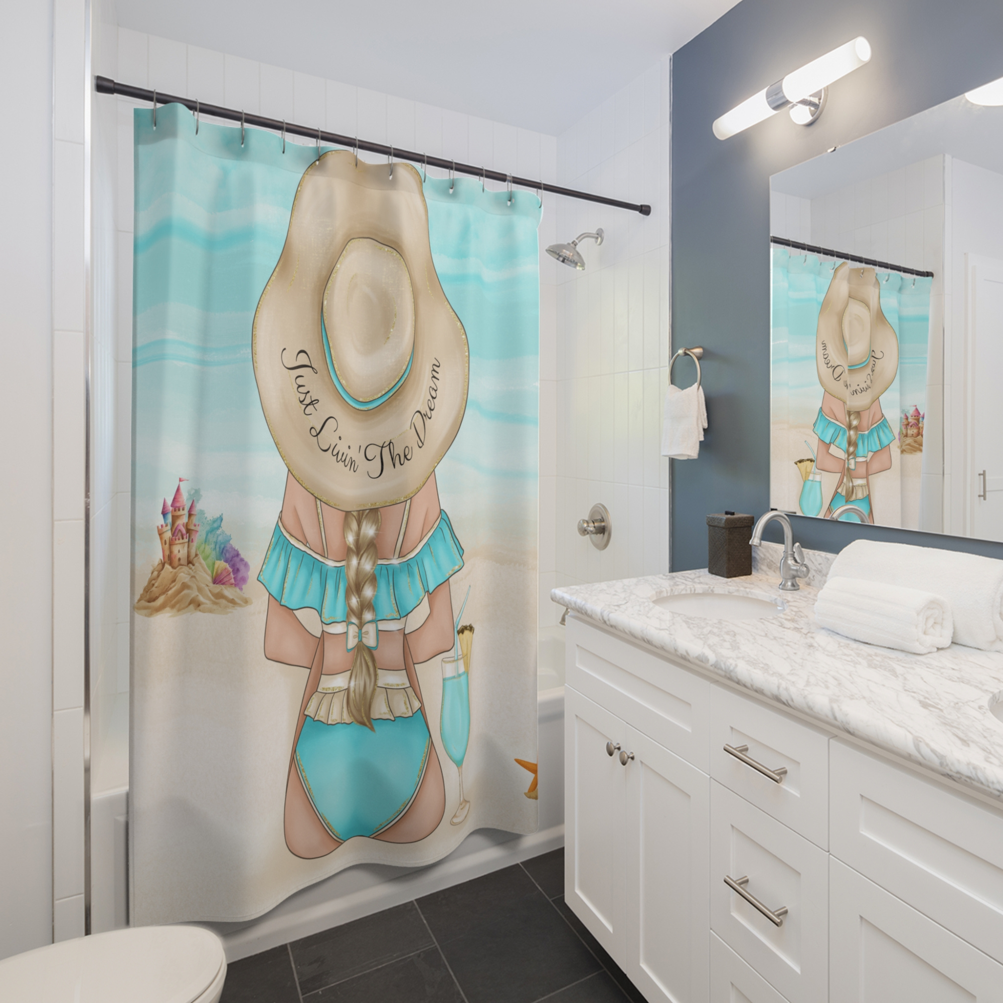 Beach Shower Curtain – Just Livin’ The Dream Coastal Bathroom Décor