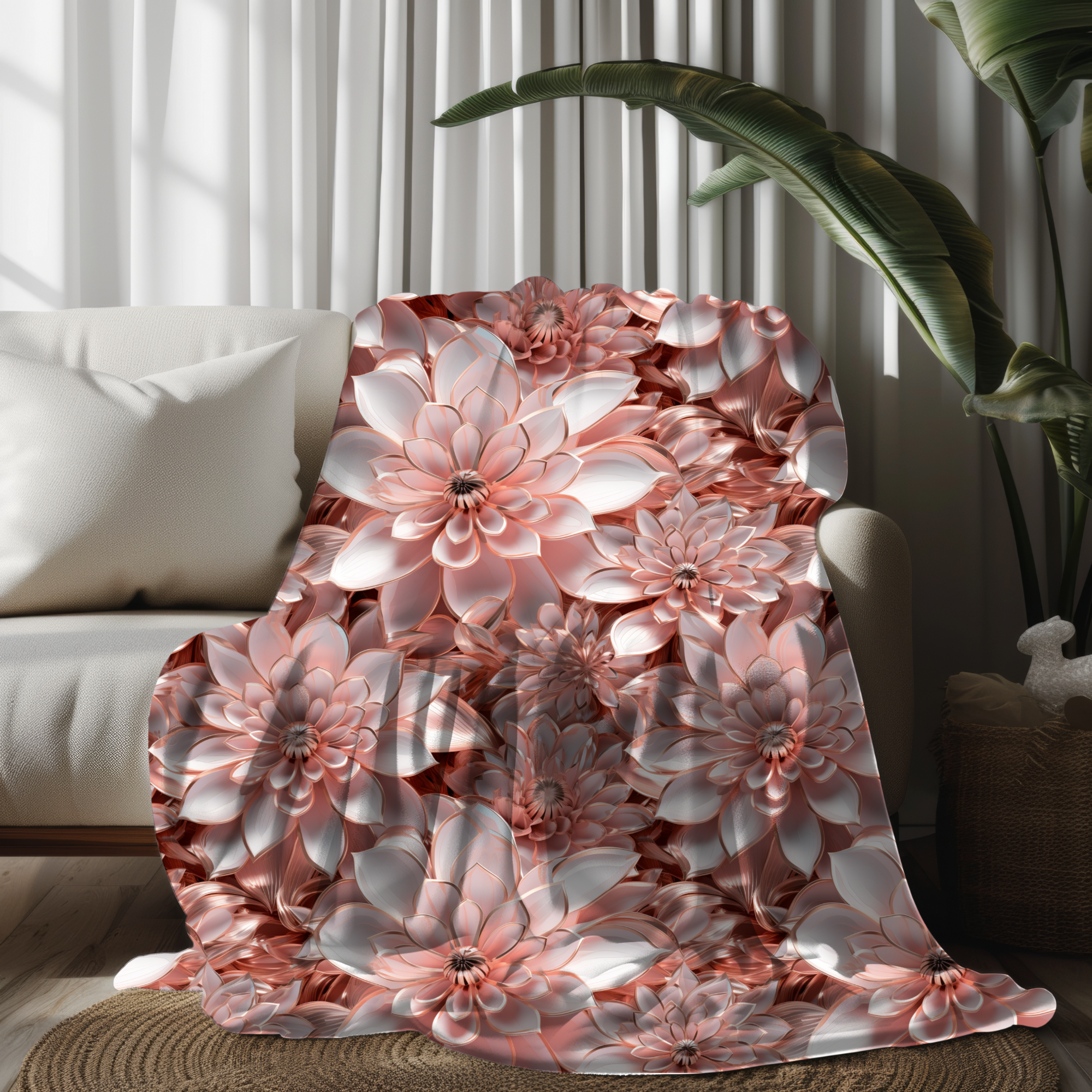 Blush Dahlia Bloom – Elegant Velveteen Floral Blanket