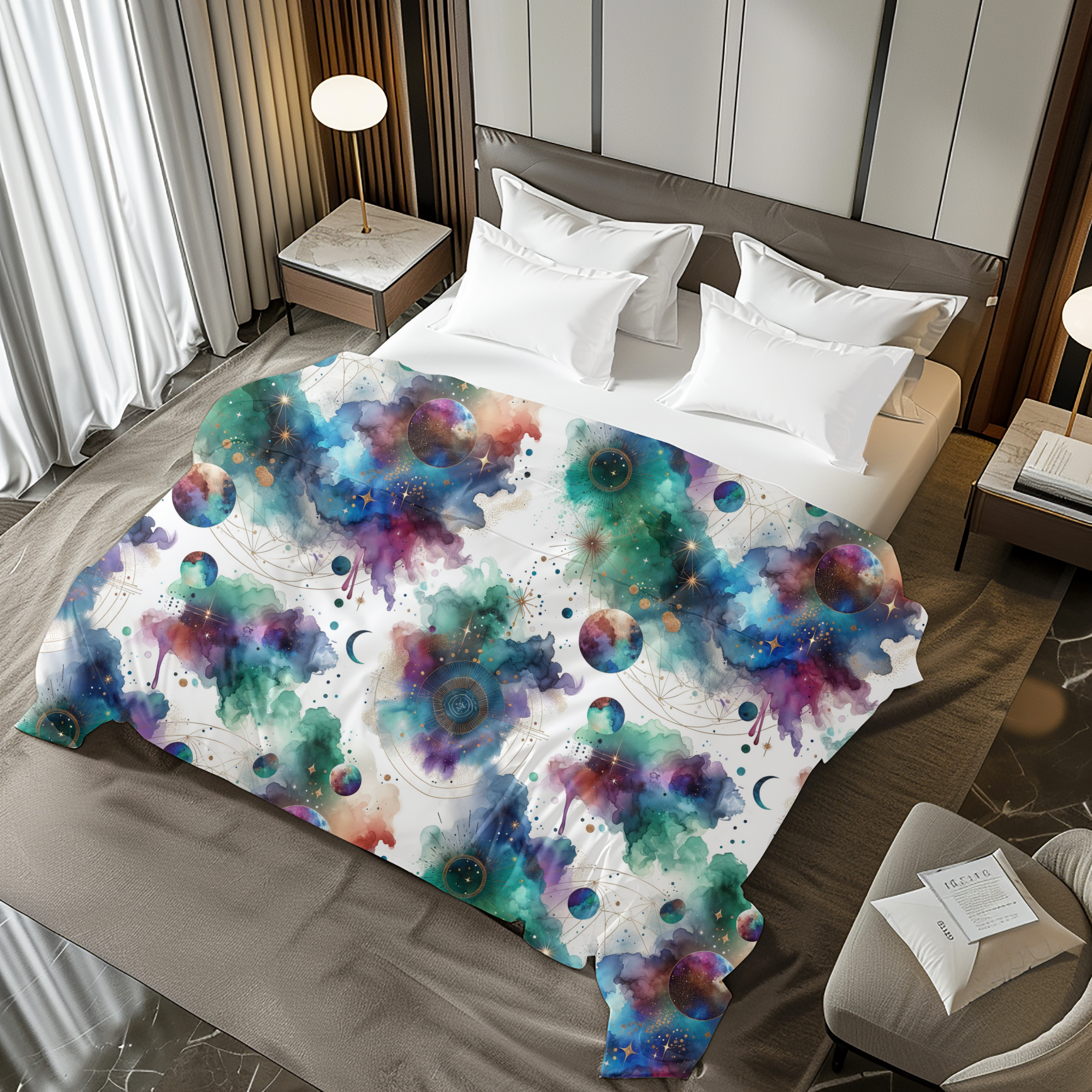 Celestial Watercolor Galaxy Duvet – Cosmic Nebula Bedding