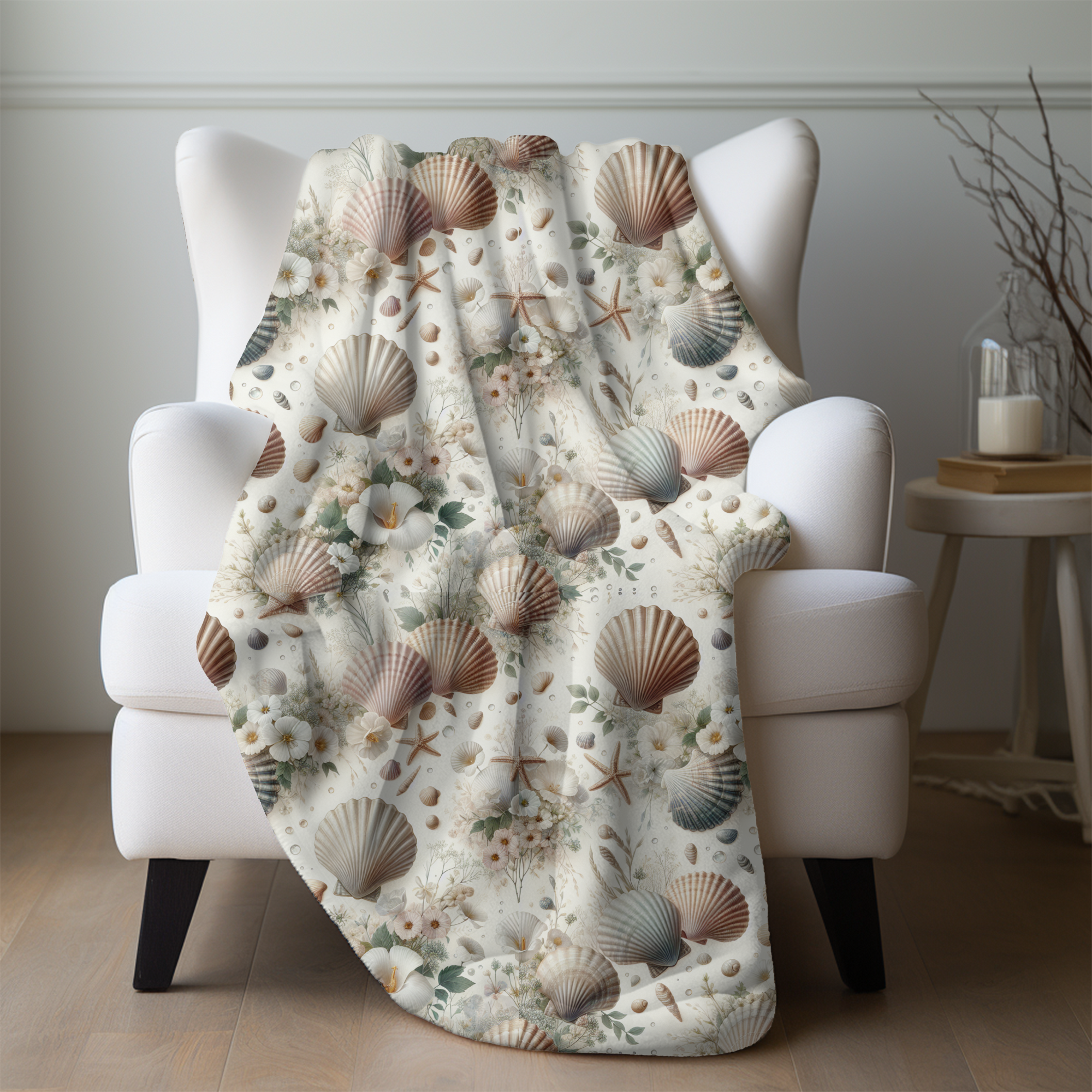 Seashell Garden Harmony – Coastal Velveteen Blanket