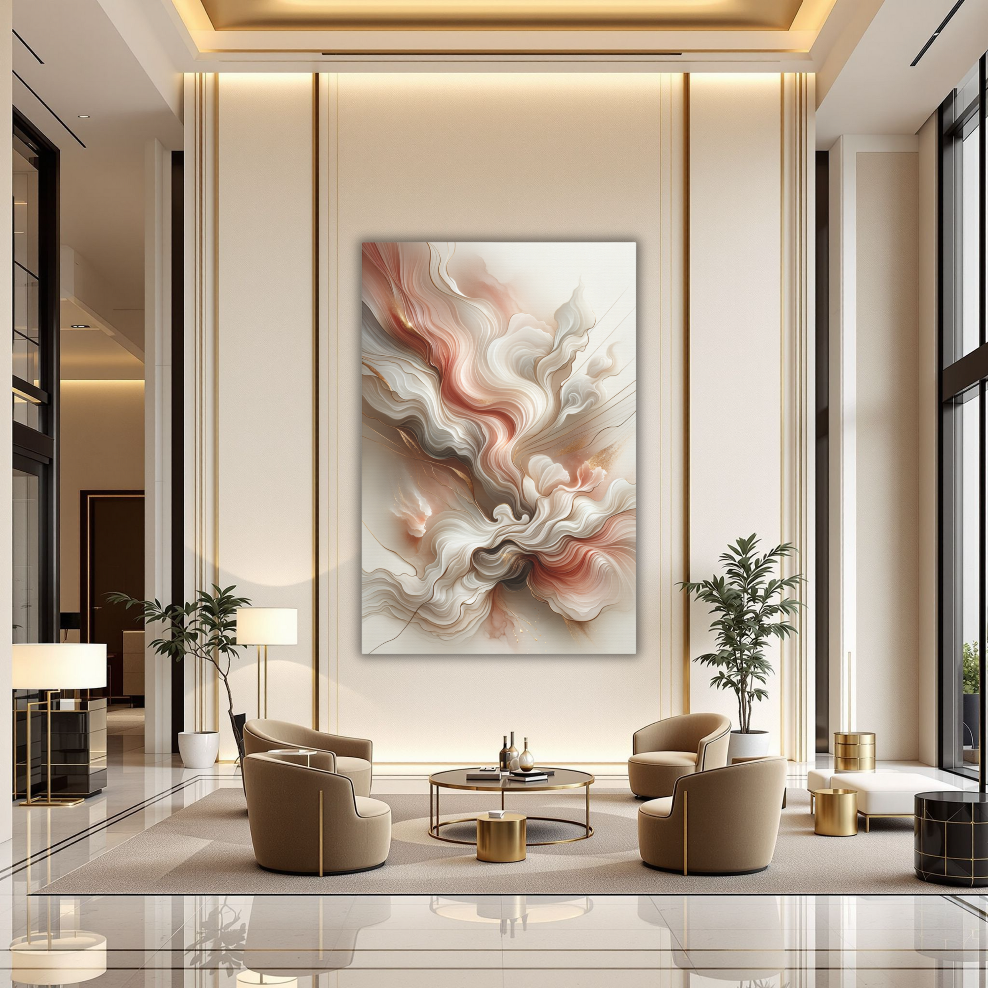Neutral Abstract Wall Art – Beige Gold Modern Flowing Canvas