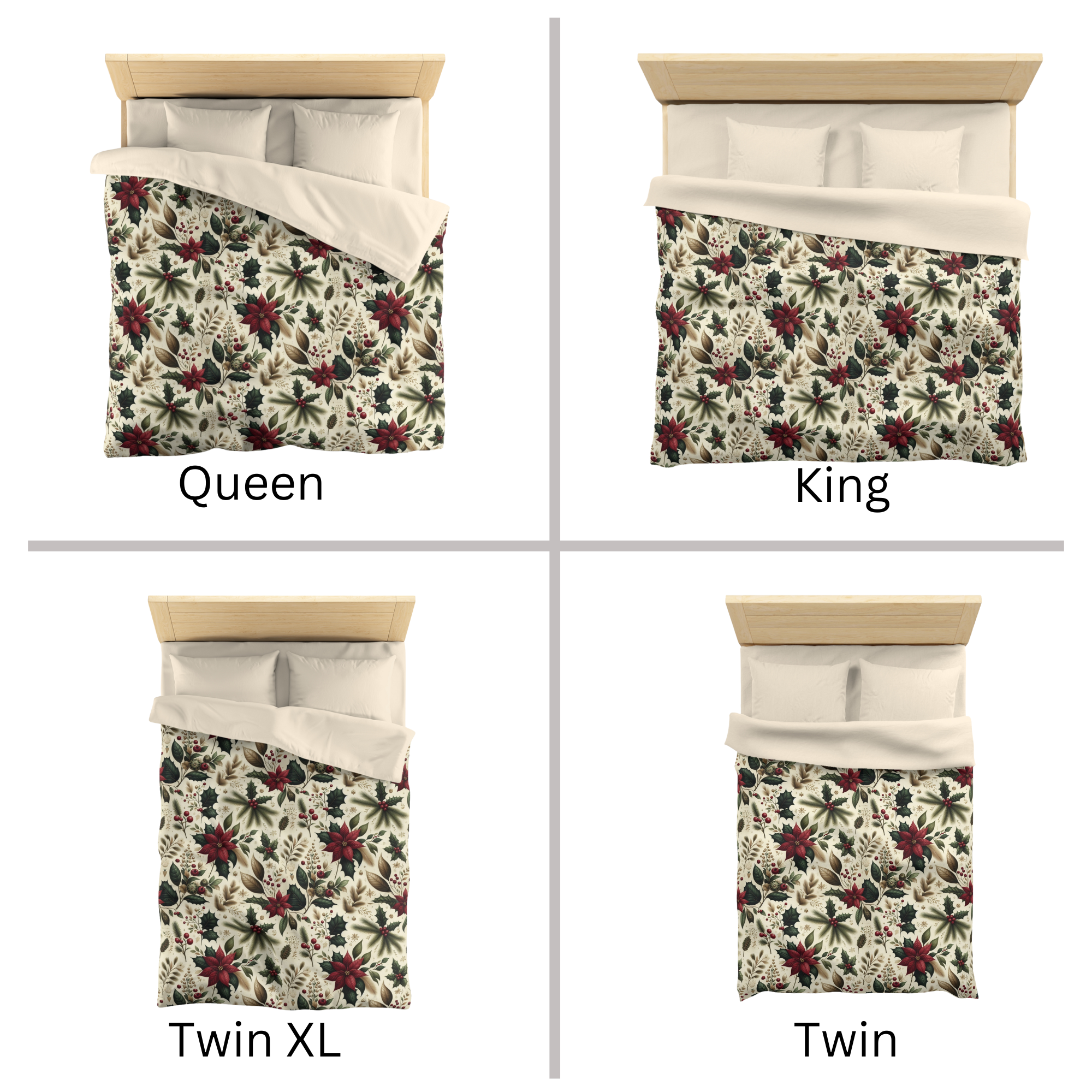 Christmas Poinsettia & Holly Duvet Cover – Holiday Bedding