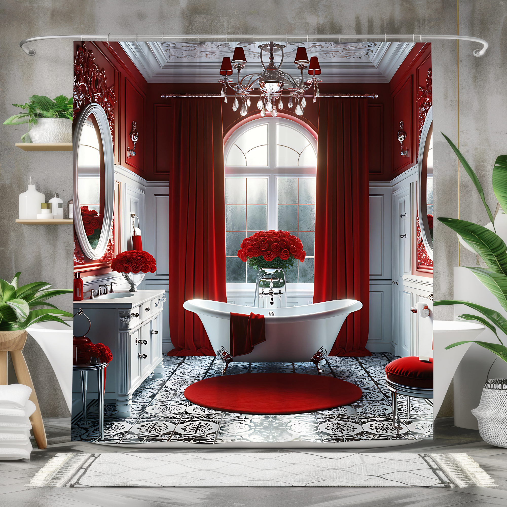 Red Victorian Bathroom – Elegant Red Shower Curtain