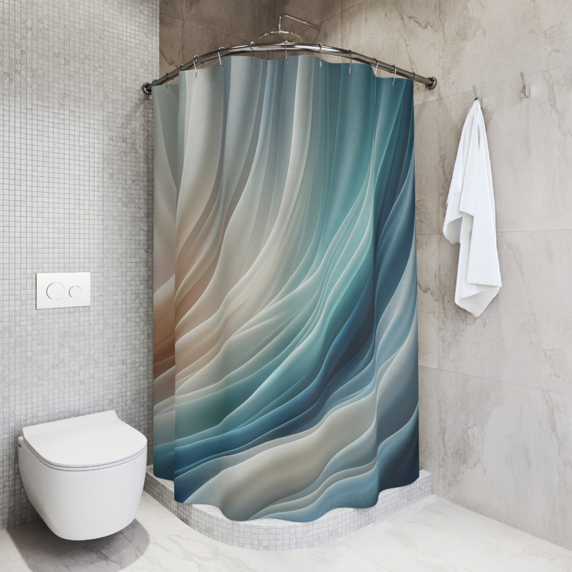 Blue Beige Abstract Shower Curtain Modern Spa