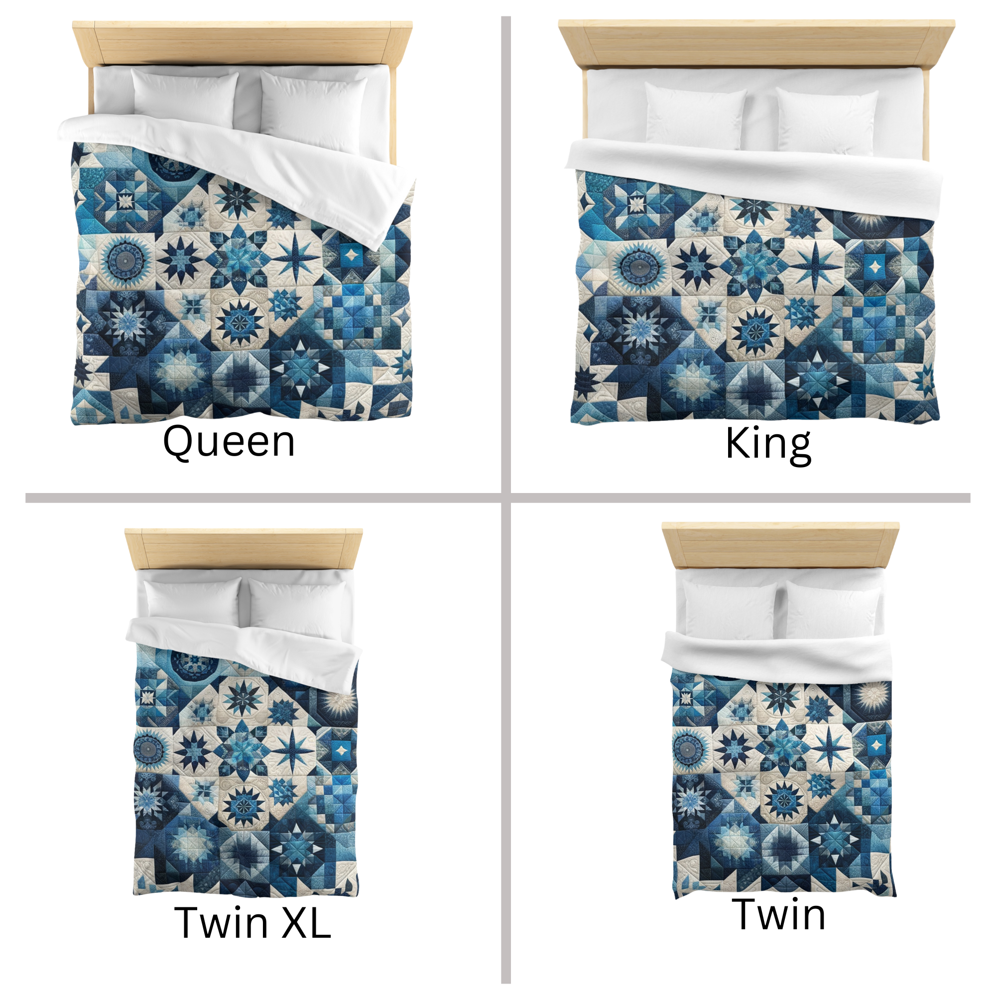 Winter Starburst Patchwork Quilt – Blue Star Quilt Duvet Cover