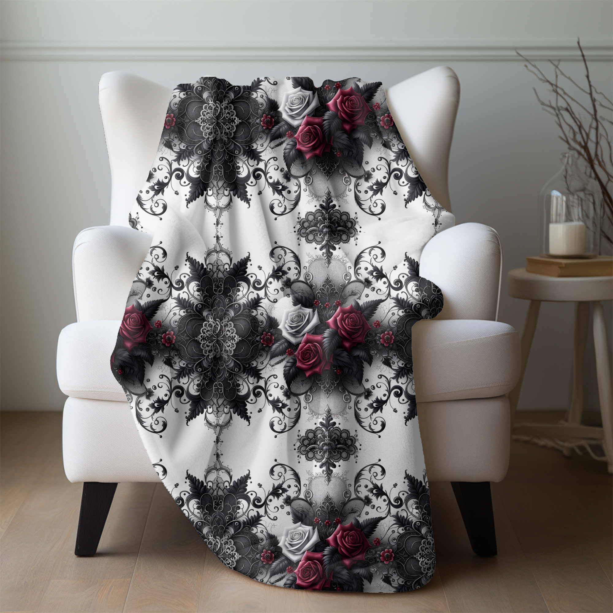 Gothic Lace and Roses – Velveteen Blanket