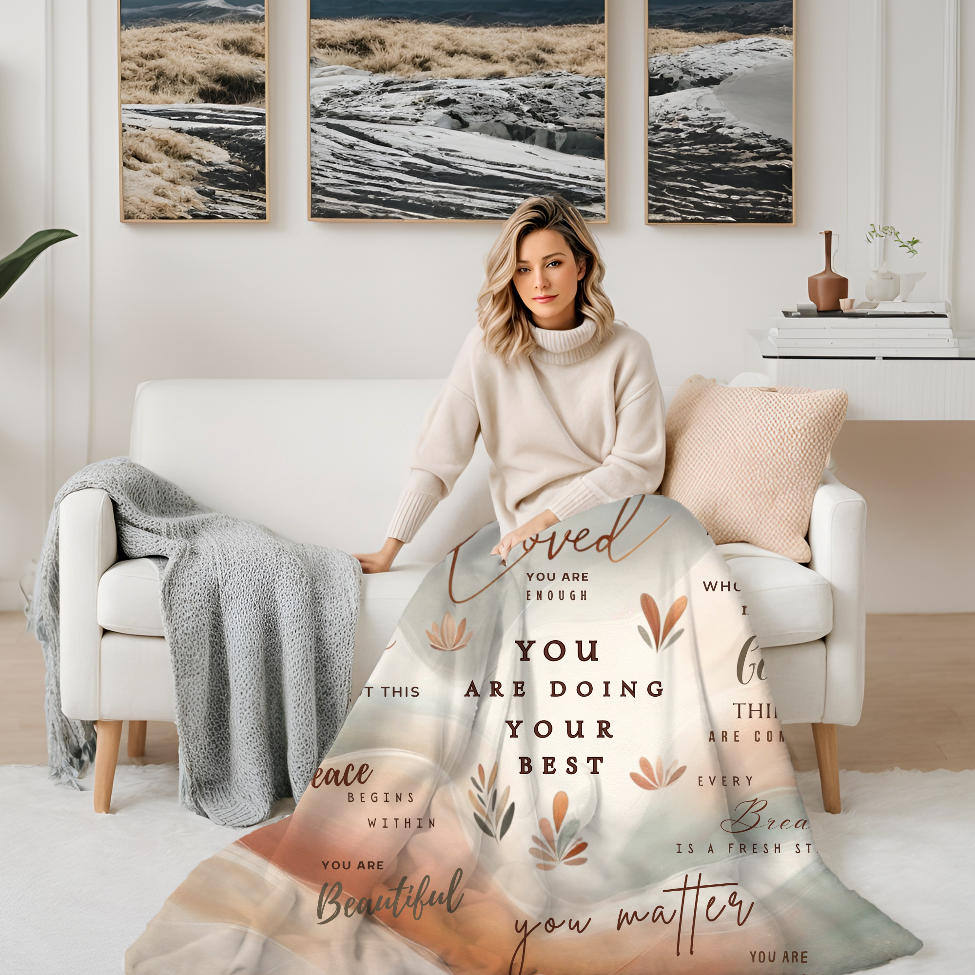 Mental Health Sherpa Blanket – Positive Affirmation Throw for Anxiety Relief, Cozy Self-Care Gift, Inspirational Daily Reminder Blanket