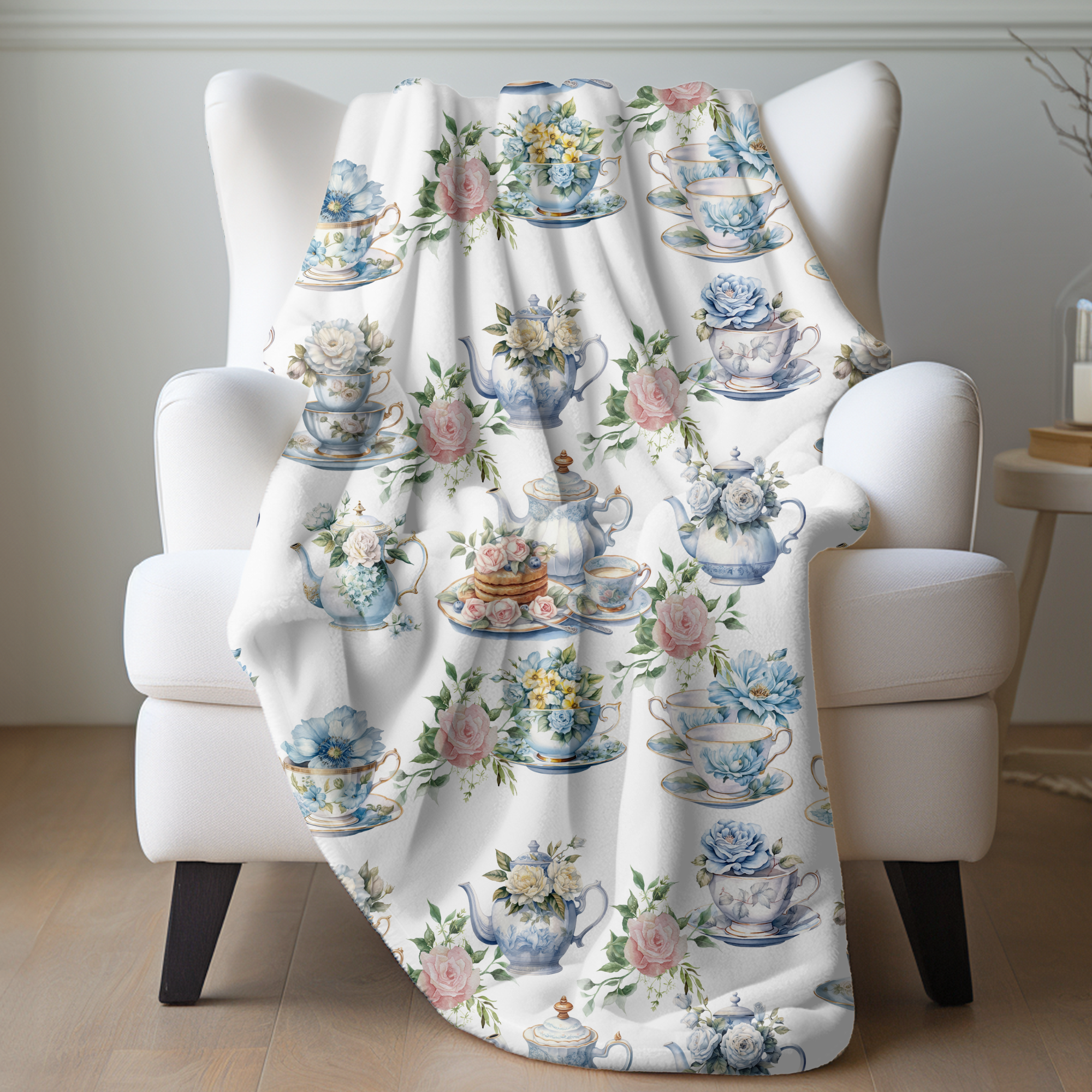 Blue Rose Teacups – Elegant High Tea Velveteen Blanket