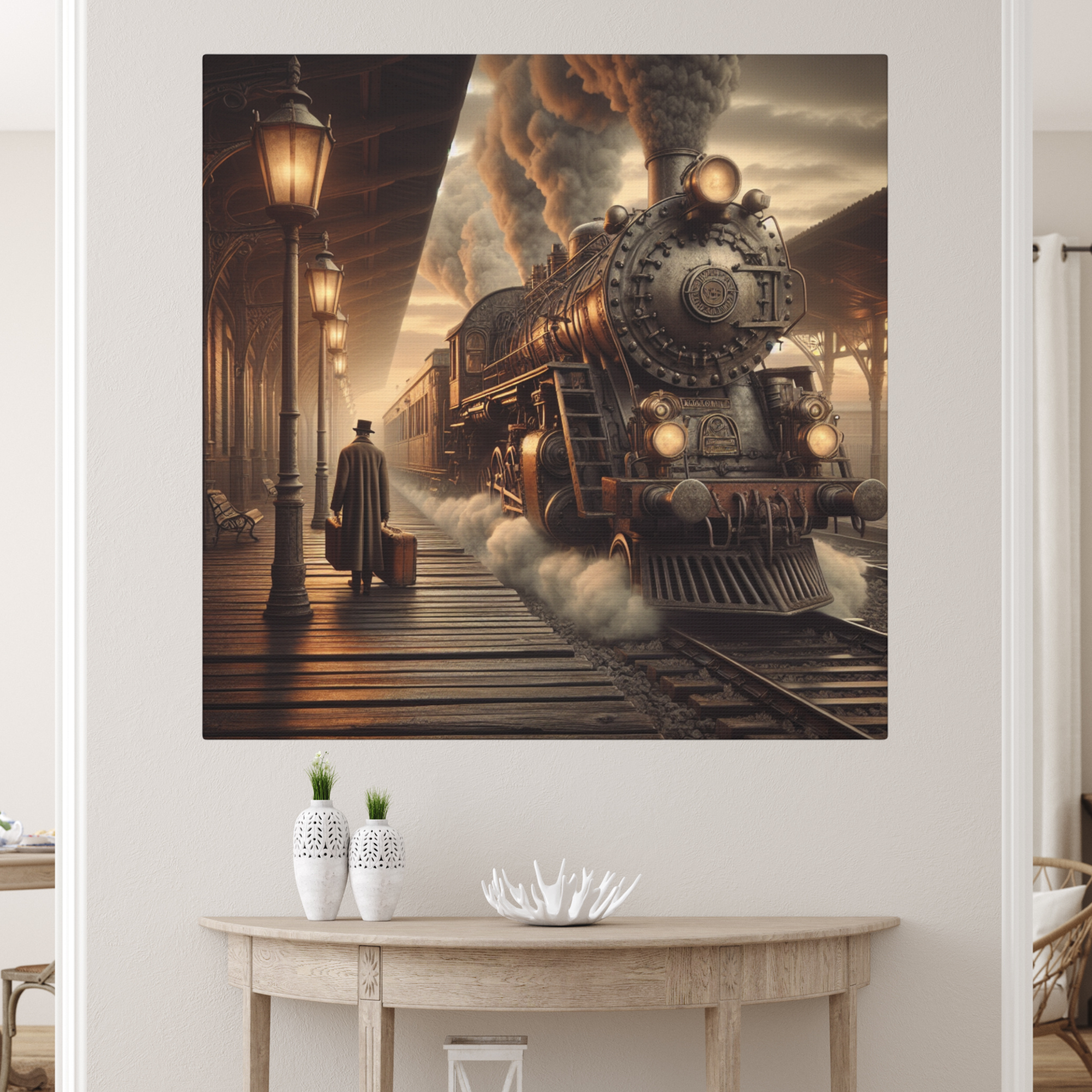 Victorian Steam Train Departure – Vintage Station Wall Art