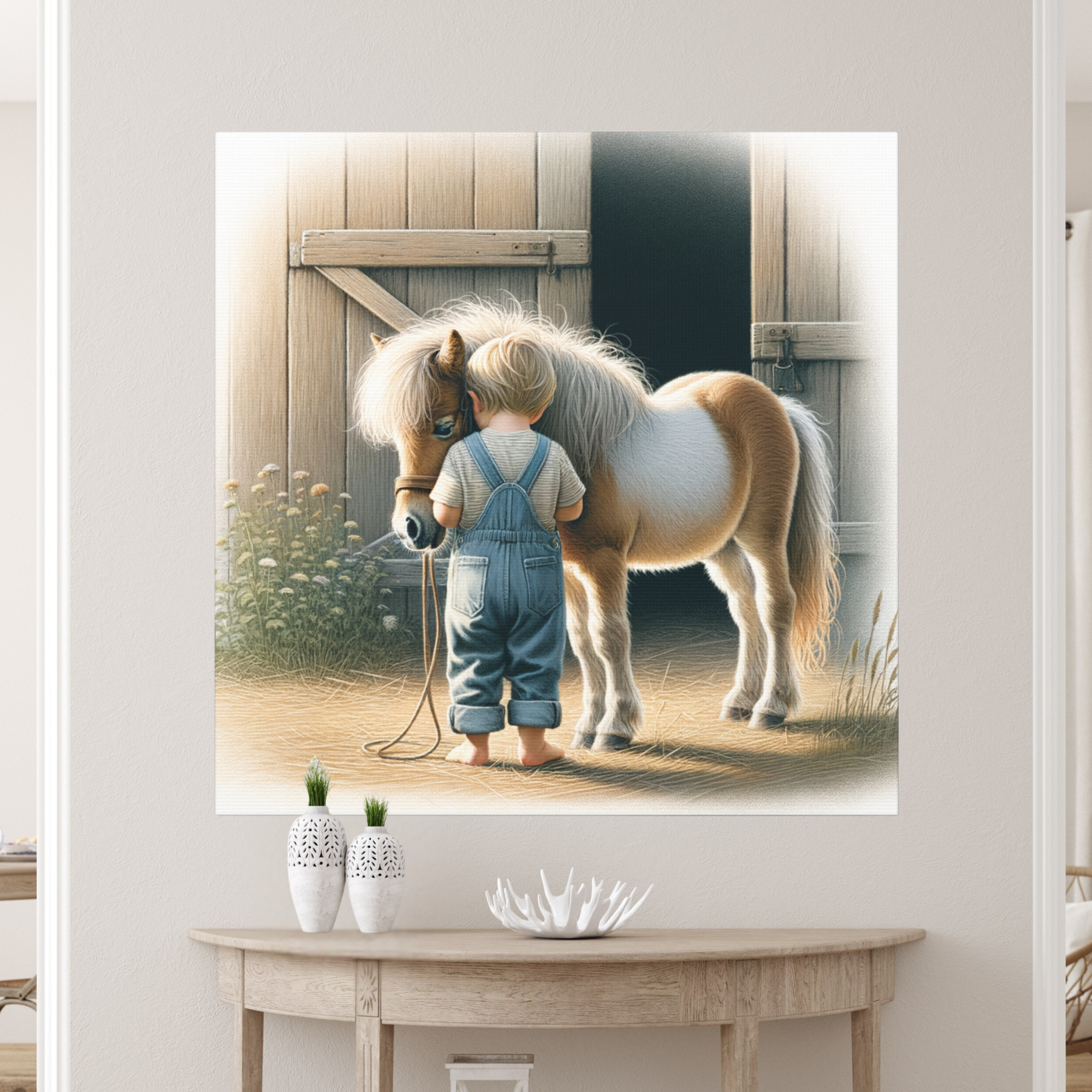 Little Boy with Pony – Rustic Farmhouse Wall Art