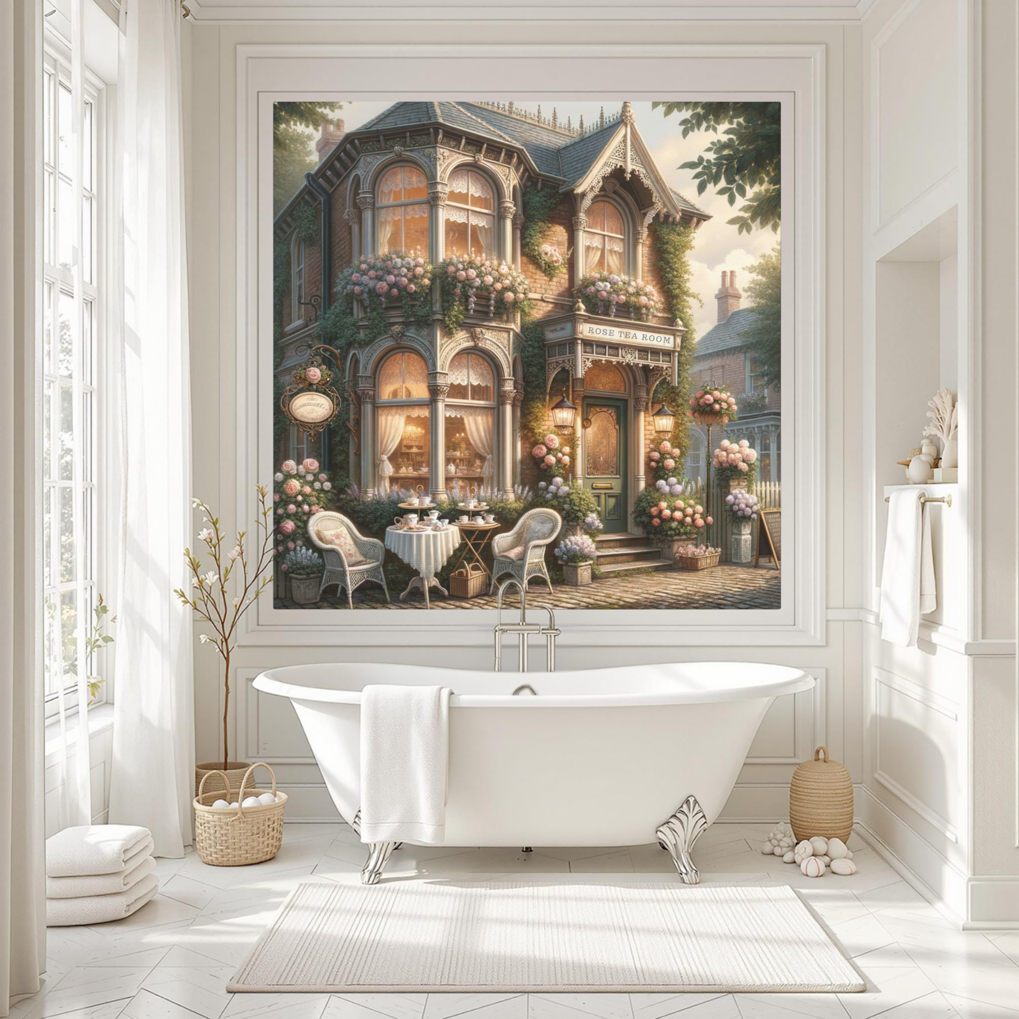 Victorian Tea Room With Roses and Lace – Elegant Vintage Wall Art