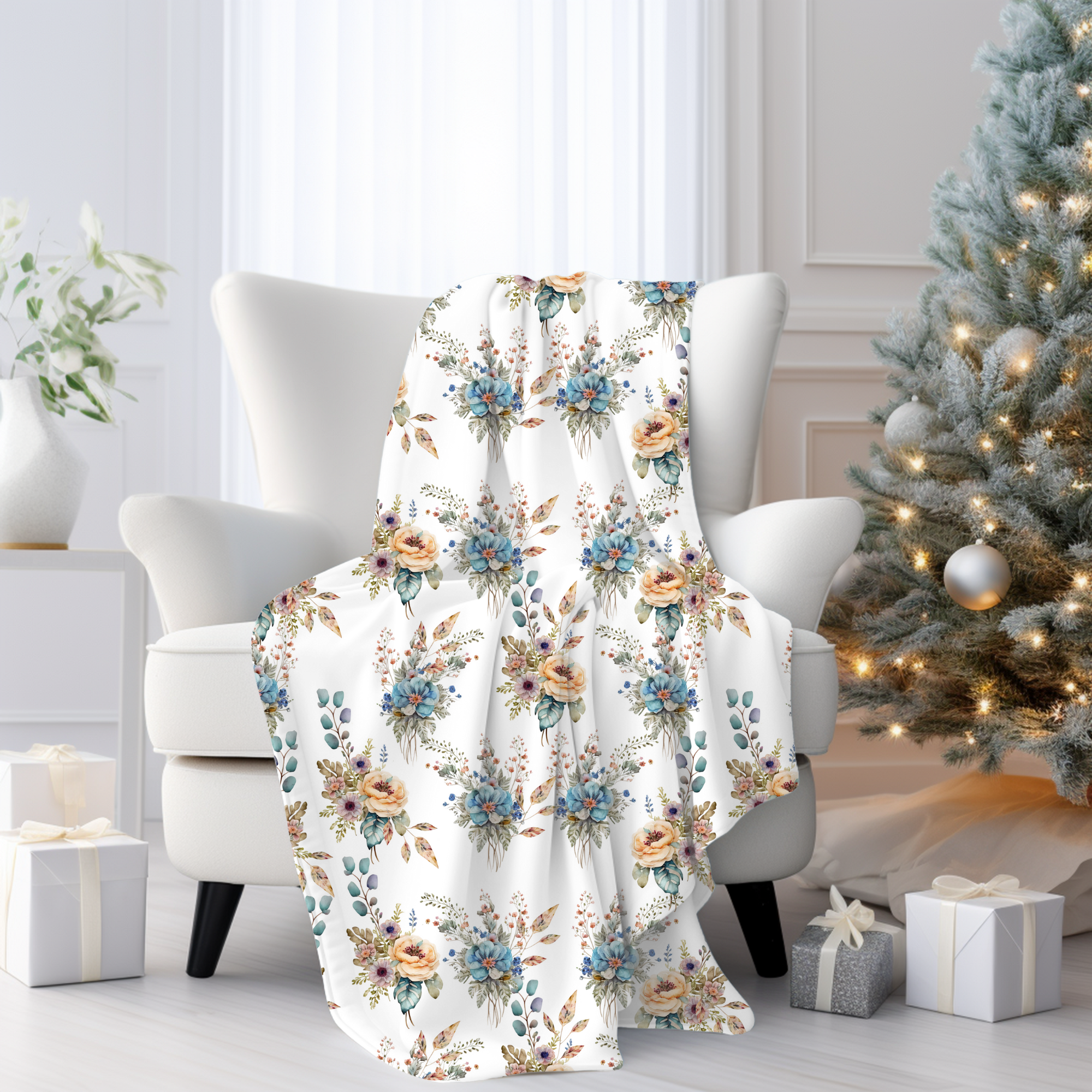 Pastel Boho Blossoms – Romantic Cottagecore Velveteen Blanket