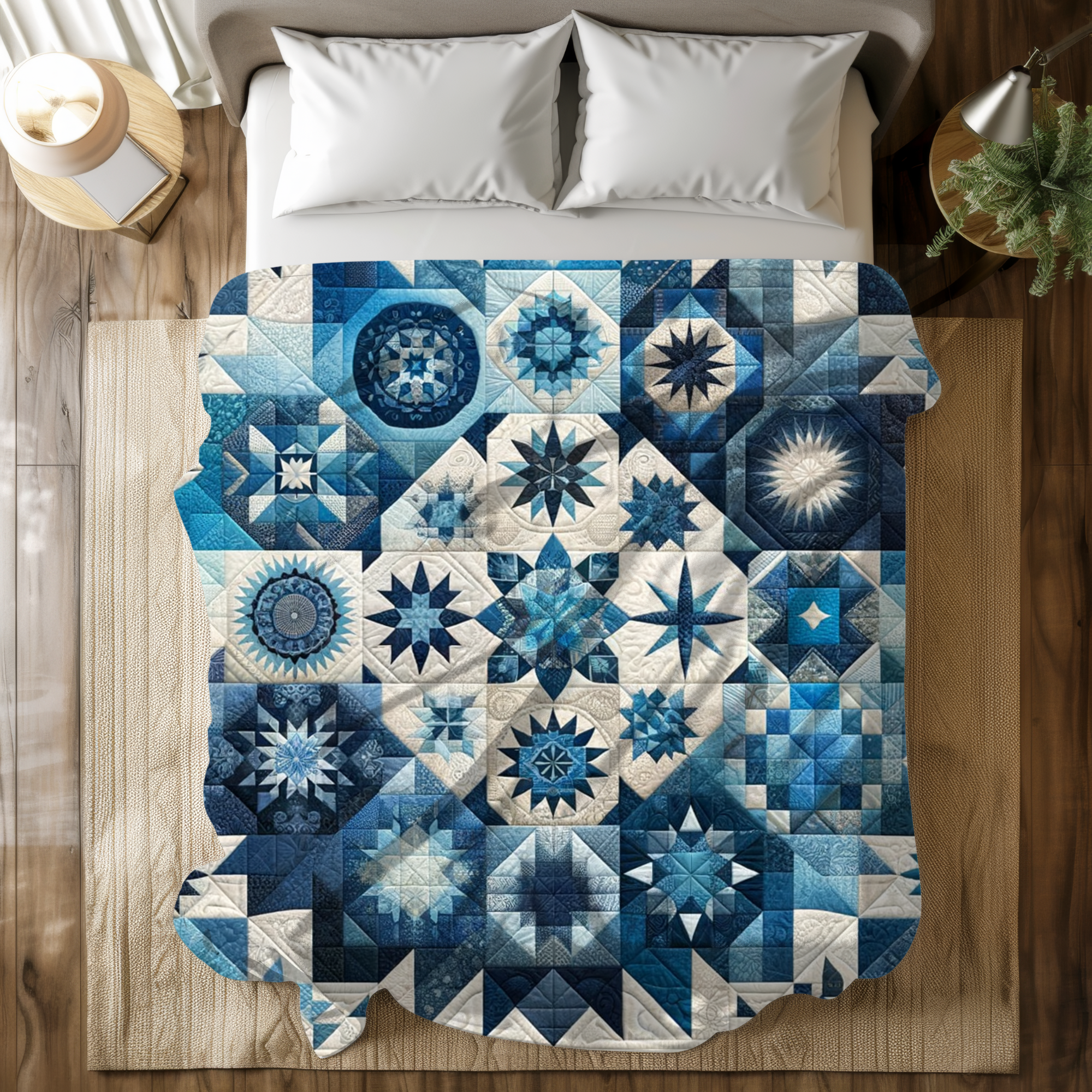 Winter Starburst Patchwork Quilt – Blue Star Quilt Duvet Cover