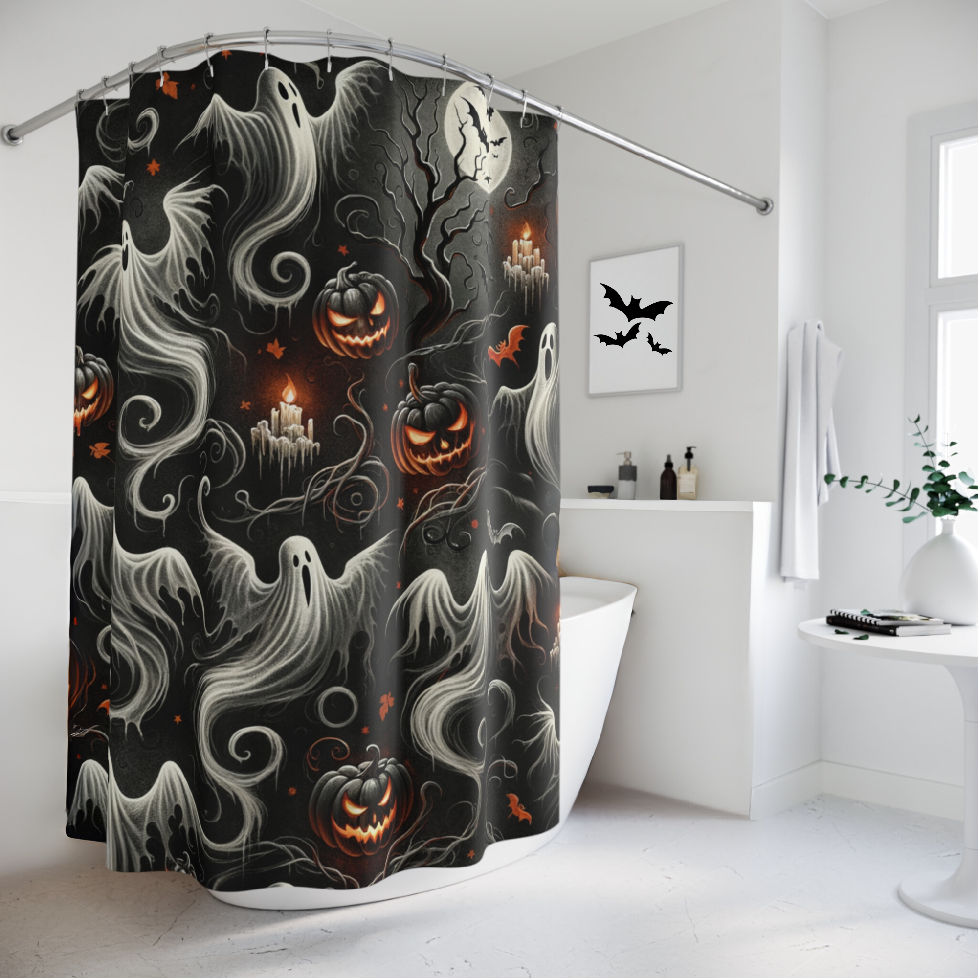 Haunted Ghosts and Pumpkins – Halloween Shower Curtain
