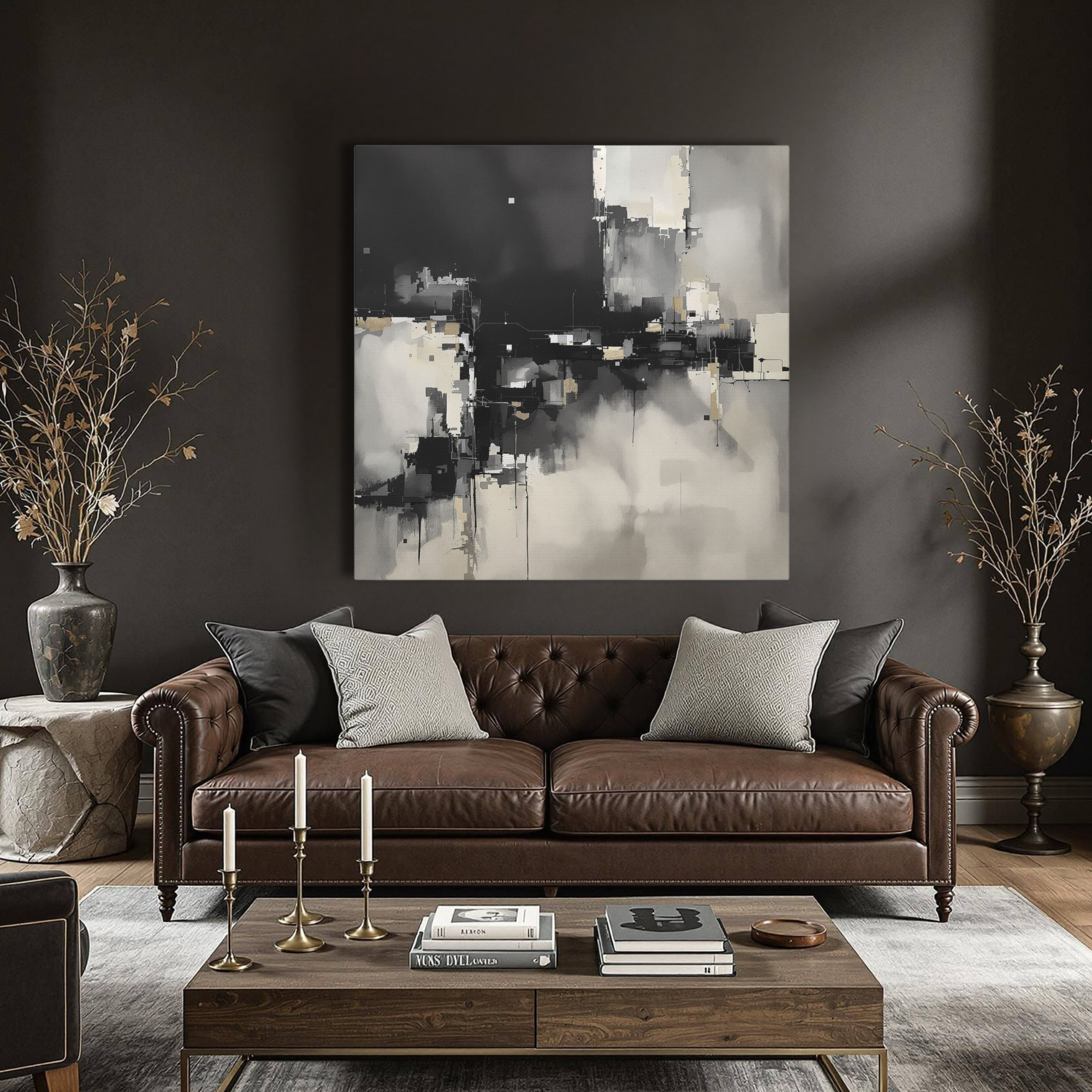 Monochrome Abstract Canvas Wall Art – Modern Gothic Neutral Artwork