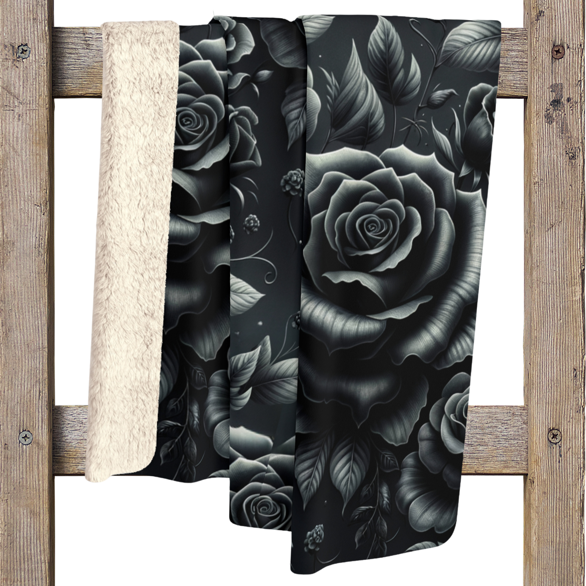 Black Roses on Midnight – Elegant Gothic Sherpa Blanket