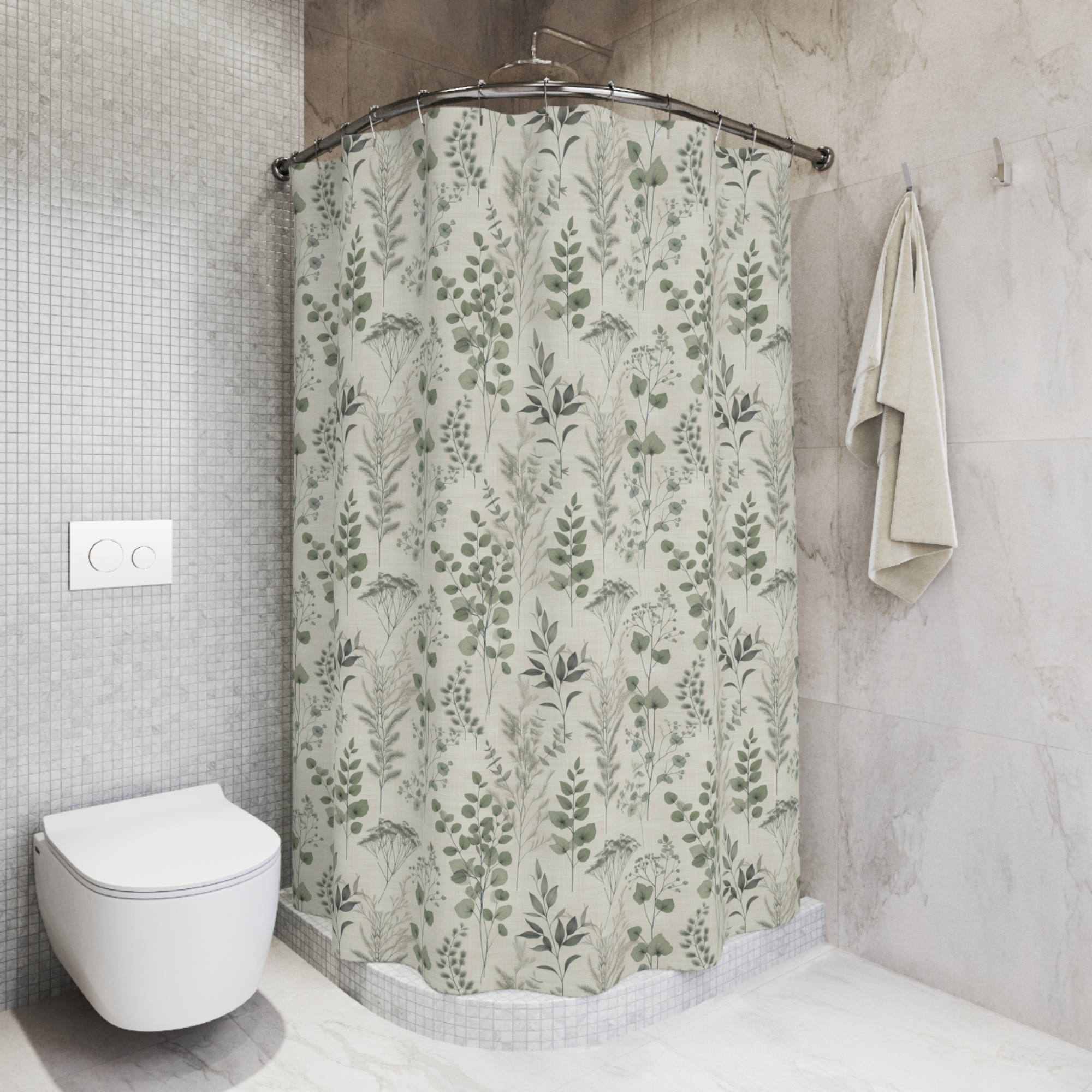 Botanical Garden Shower Curtain – Green Leaf Nature Bathroom Decor