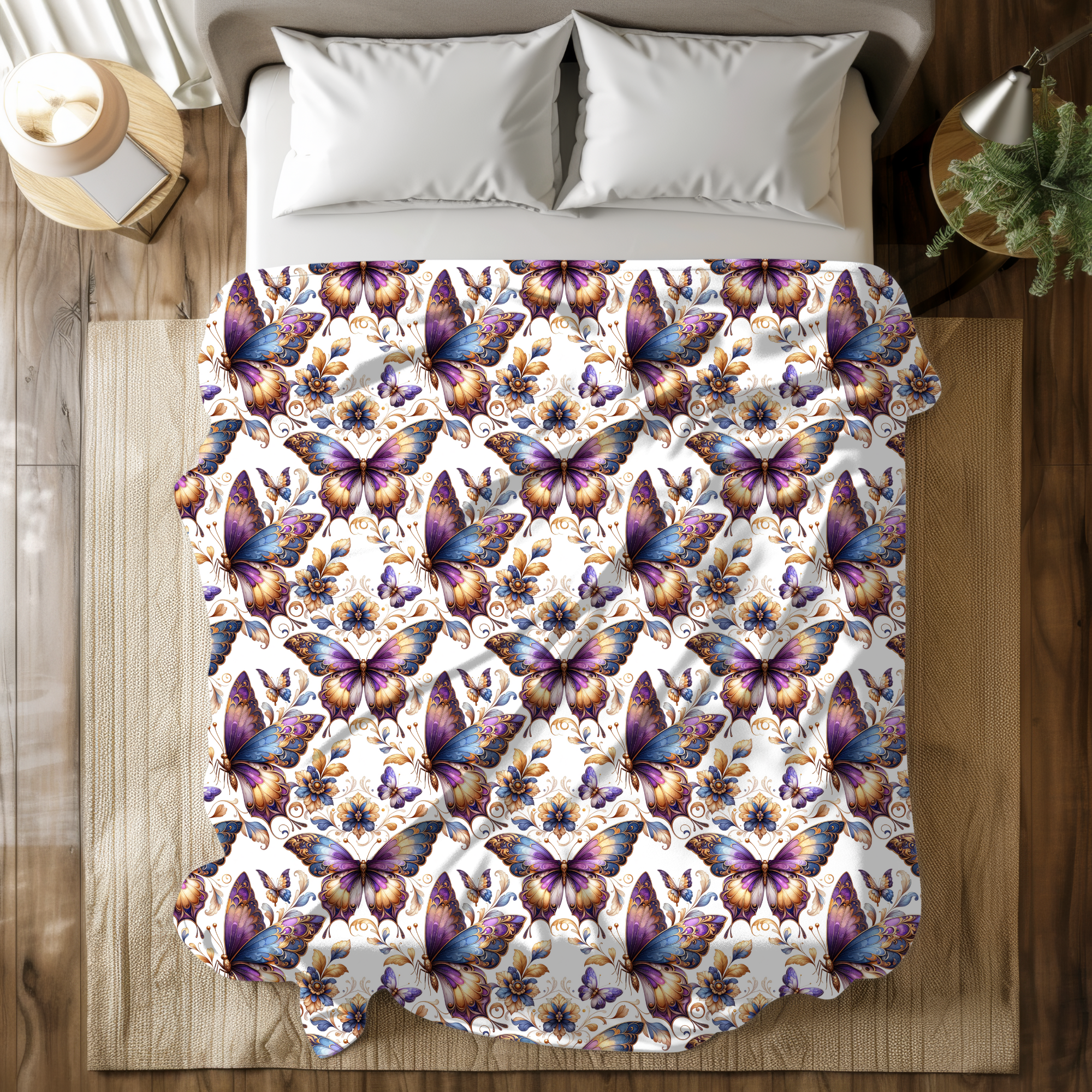 Regal Butterfly Bloom Duvet Cover – Purple Gold Bedding Art