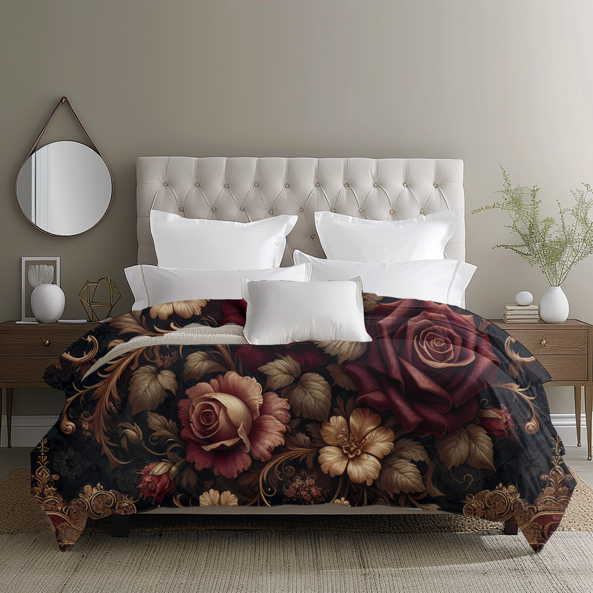 Dark Victorian Rose Duvet Cover – Gothic Floral Luxury Bedding