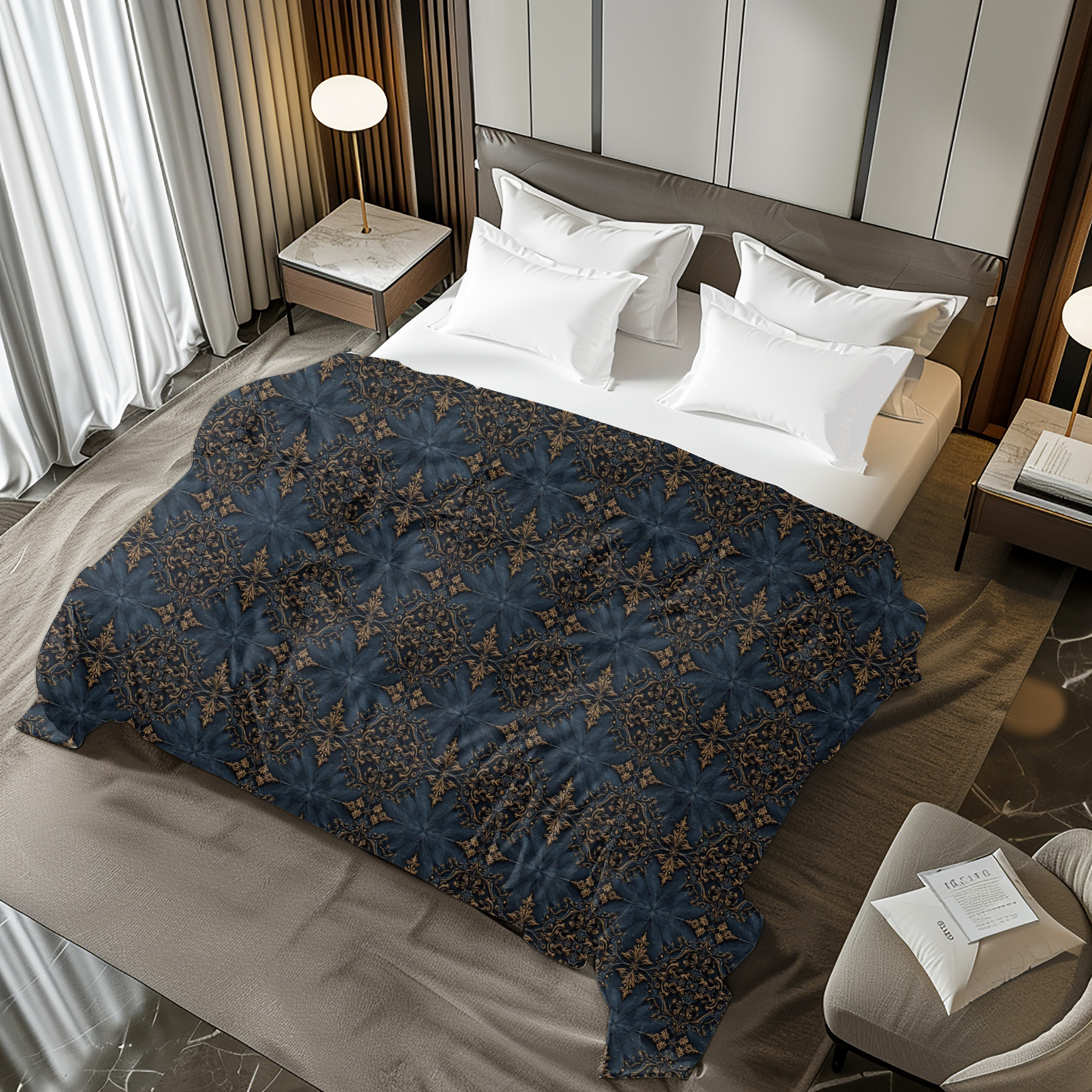 Navy and Gold Baroque Duvet Cover – Luxury Gothic Bedding