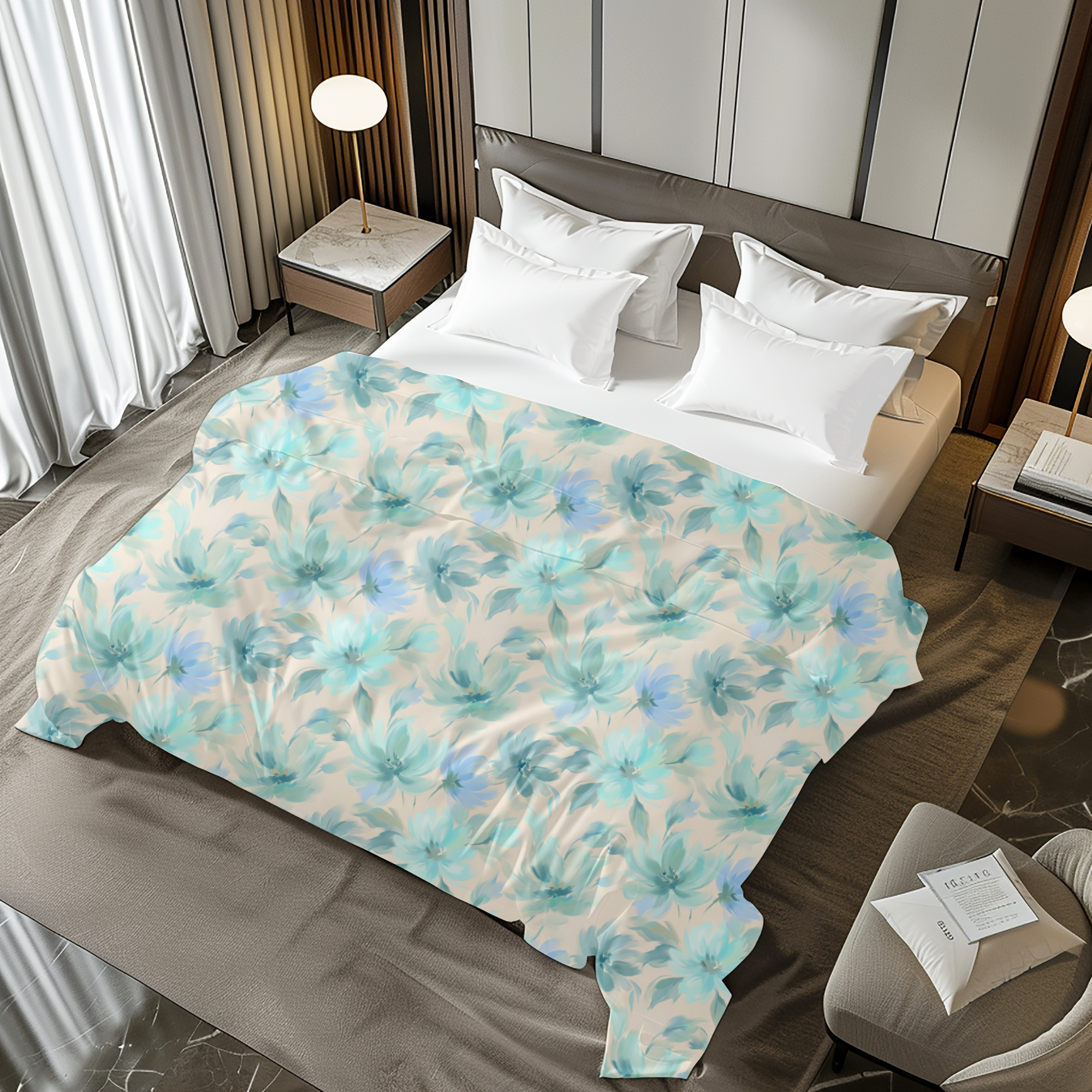 Blue floral duvet cover – soft watercolor design