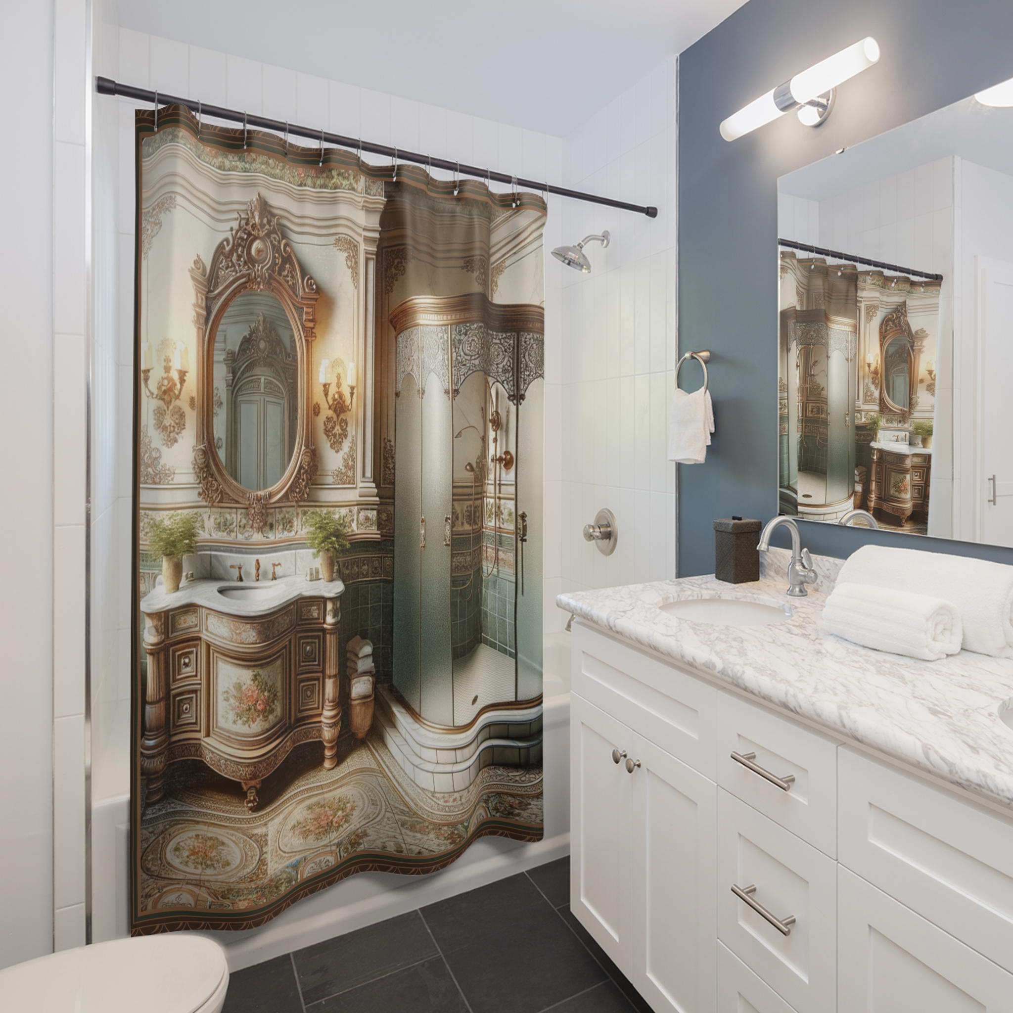 Victorian Floral Bathroom – Elegant Vintage Shower Curtain