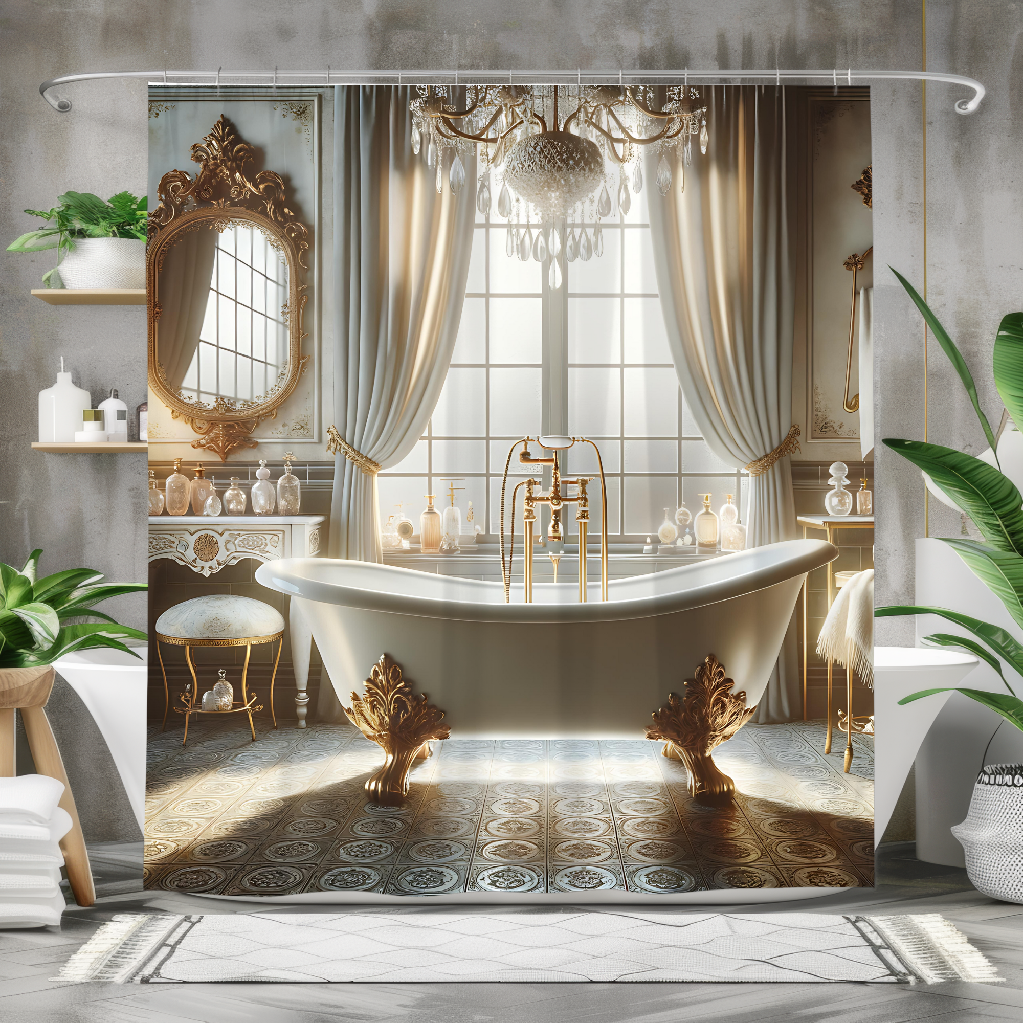 Golden Vanity Bathroom – Elegant Vintage Shower Curtain