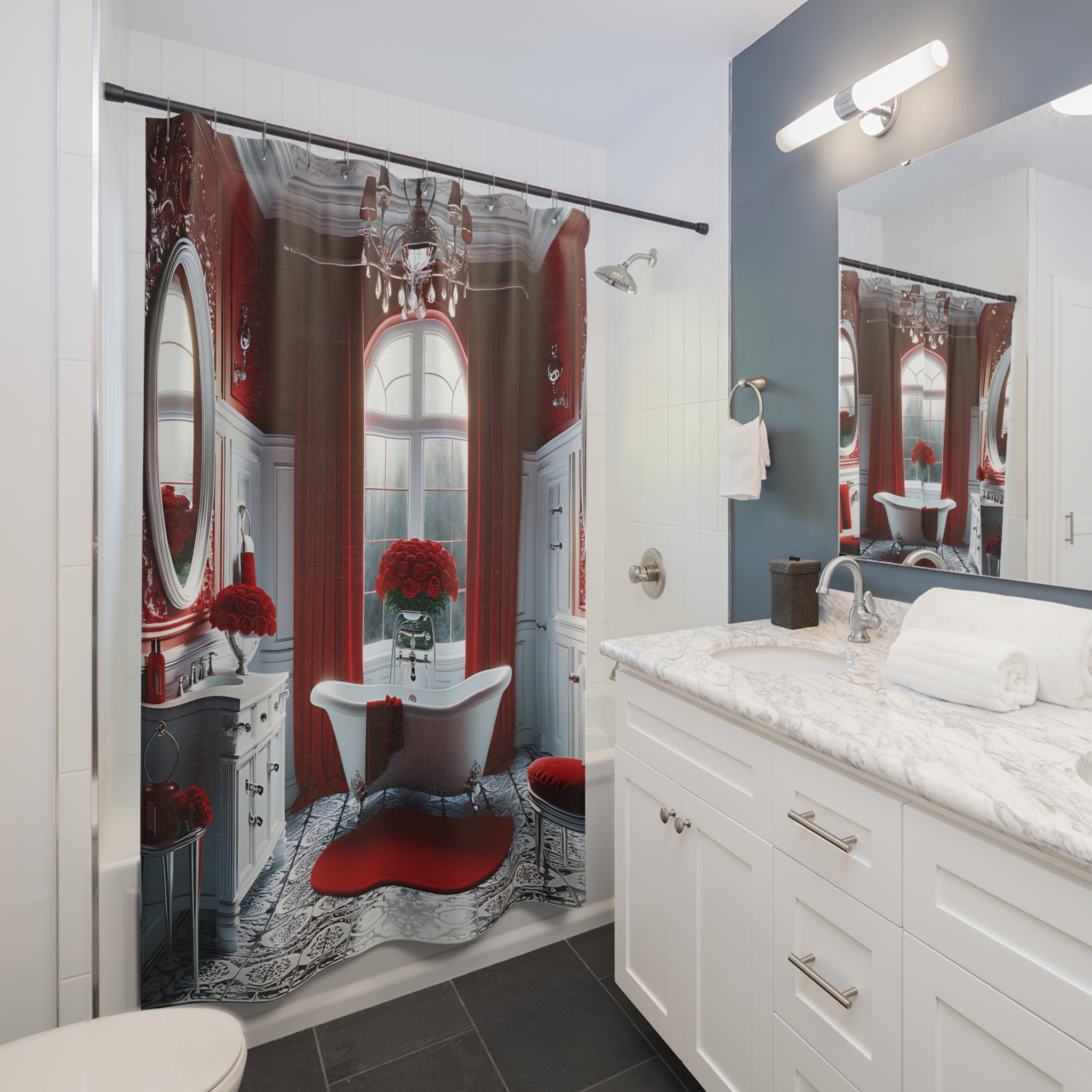 Red Victorian Bathroom – Elegant Red Shower Curtain