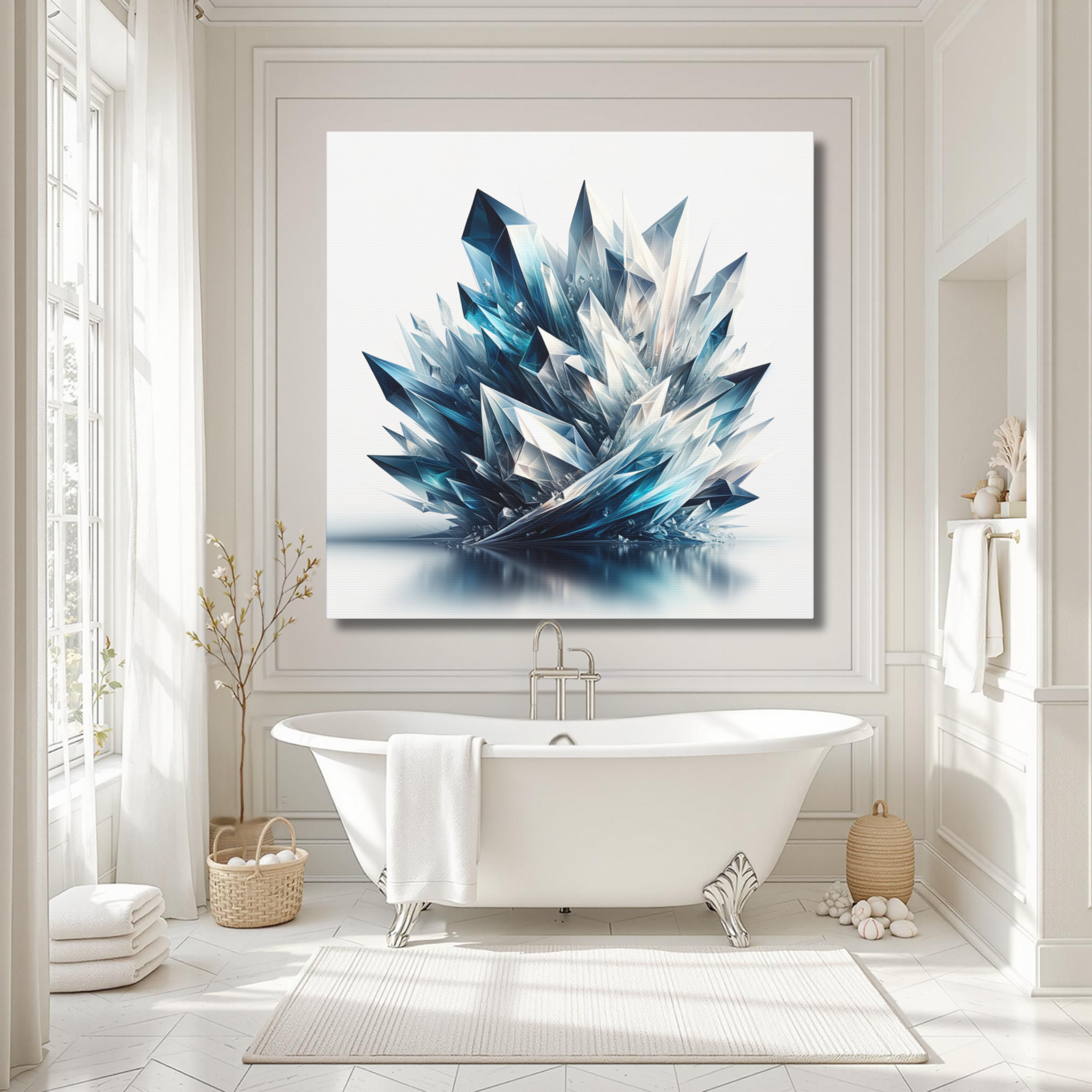 Blue Crystal Abstract Wall Art – Modern Geometric Ice Formation