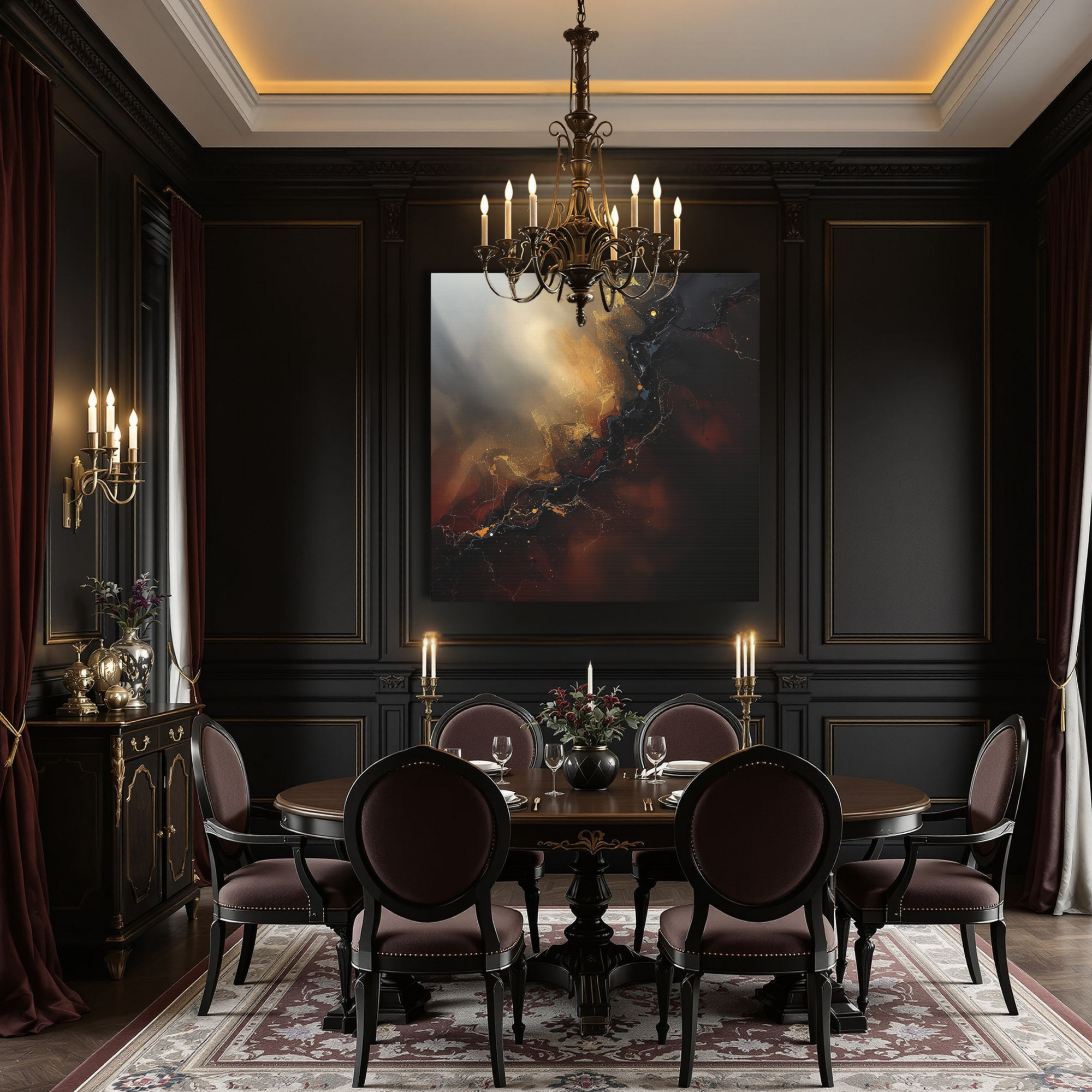 Red and Gold Abstract Gothic Wall Art – Dark Luxury Canvas Décor