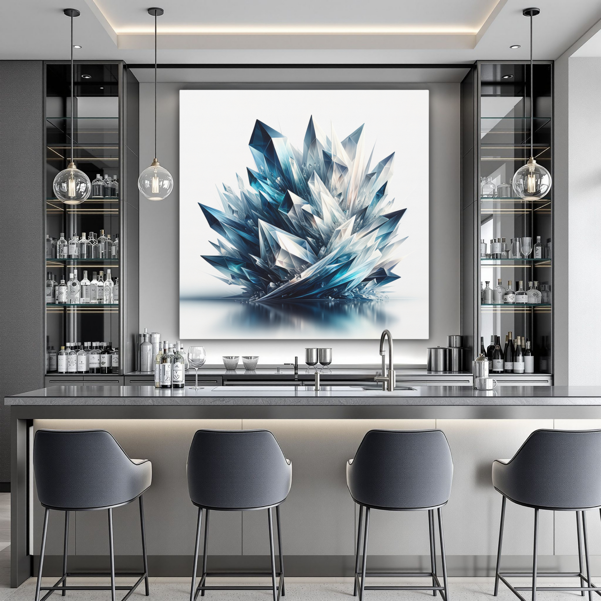 Blue Crystal Abstract Wall Art – Modern Geometric Ice Formation